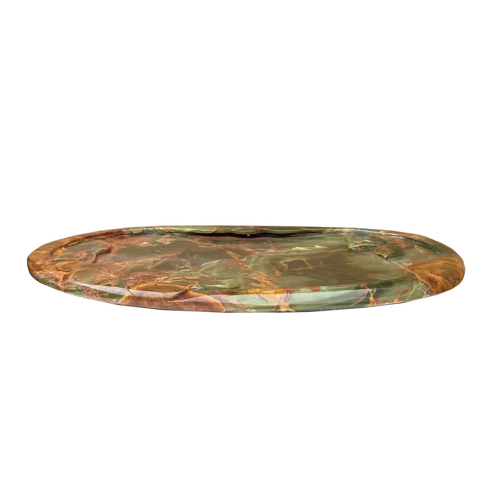 Chinese Natural Green Stone Craved Lotus Theme Tea Basin Tray - 3