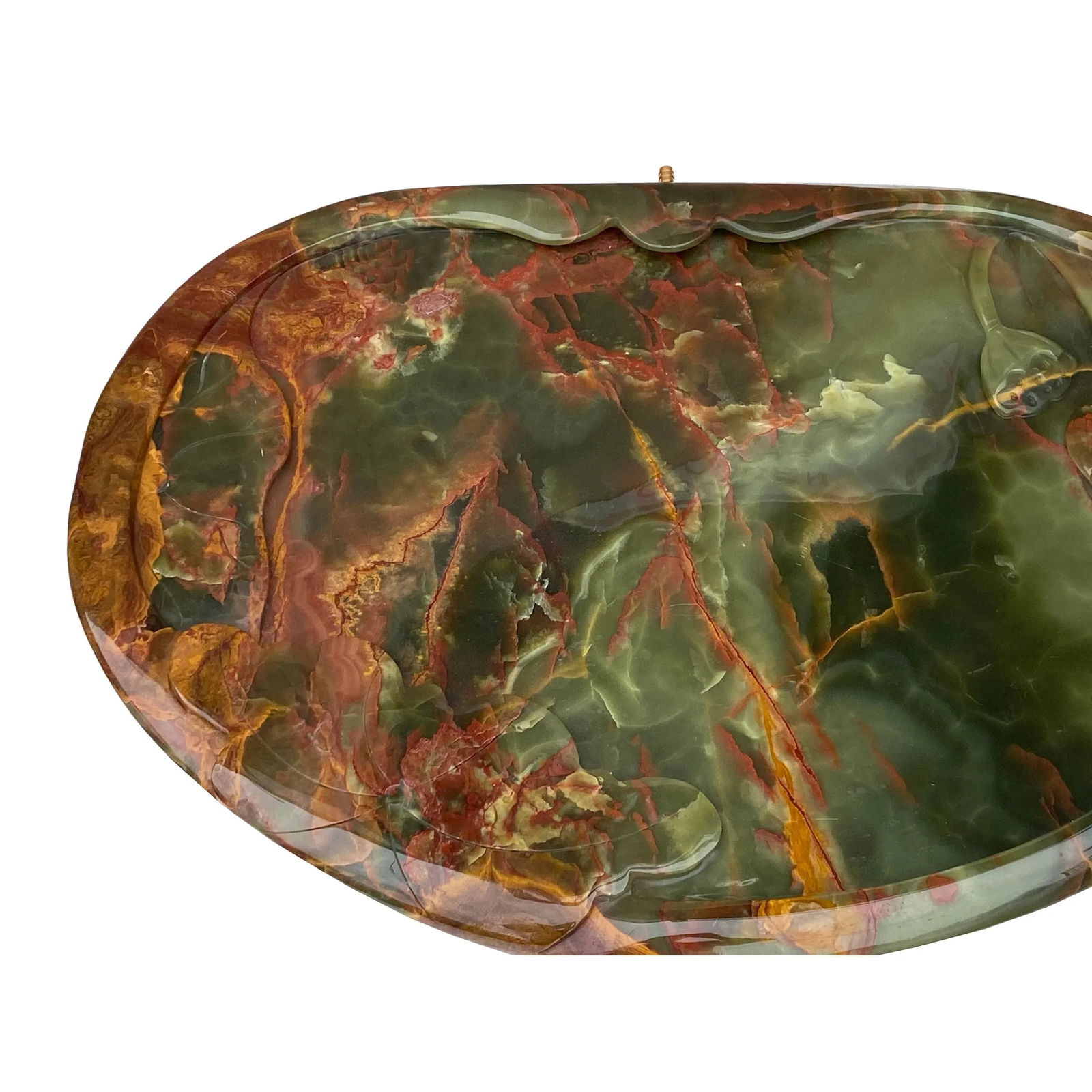 Chinese Natural Green Stone Craved Lotus Theme Tea Basin Tray - 7