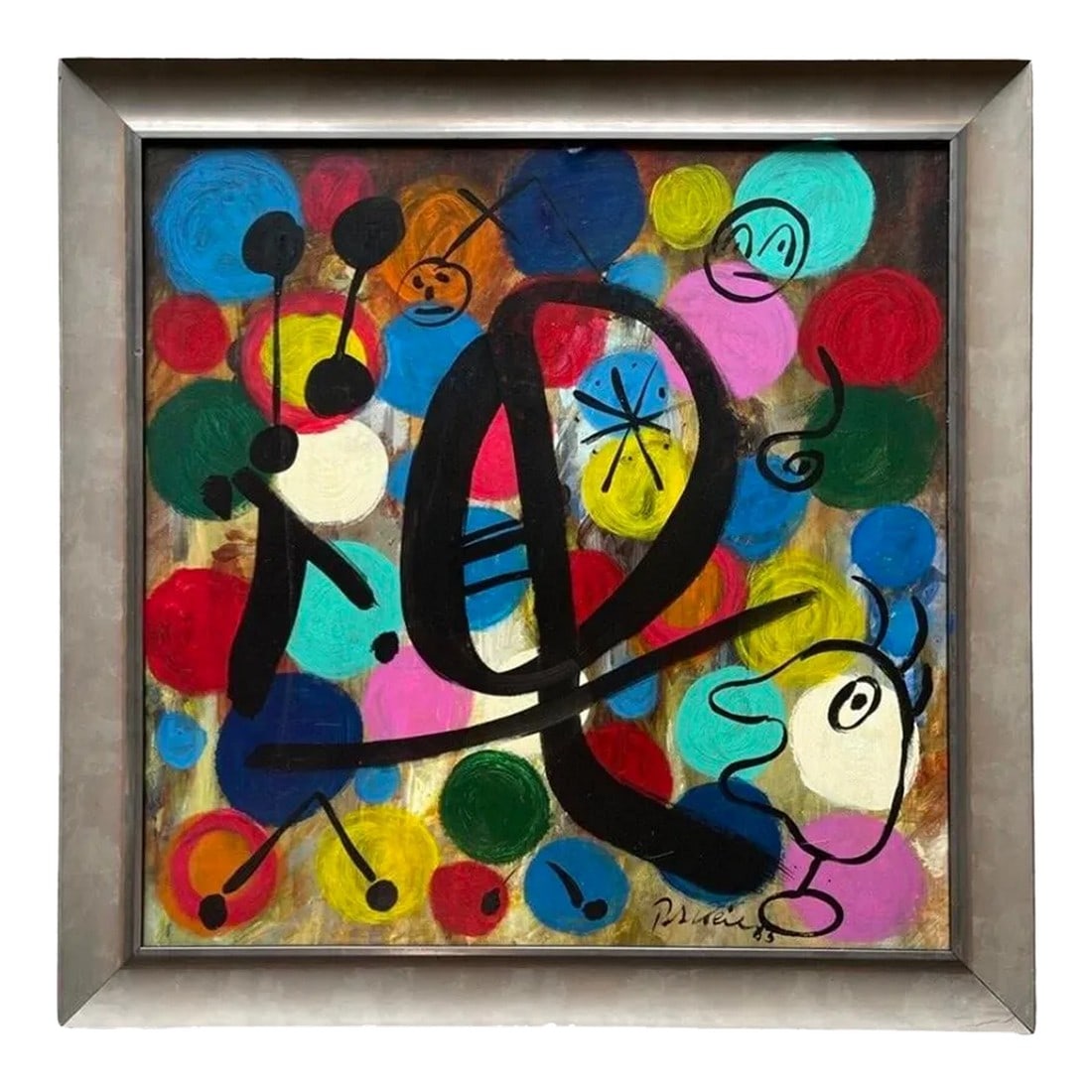 1980s MirÃ³vian Style Painting by Peter Keil: Peter Keil is a German artist that focuses primarily on abstract expressionism. Keil painted with some of the greats including Joan MirÃ³, Pablo Picasso and Andy Warhol, to name a few. This