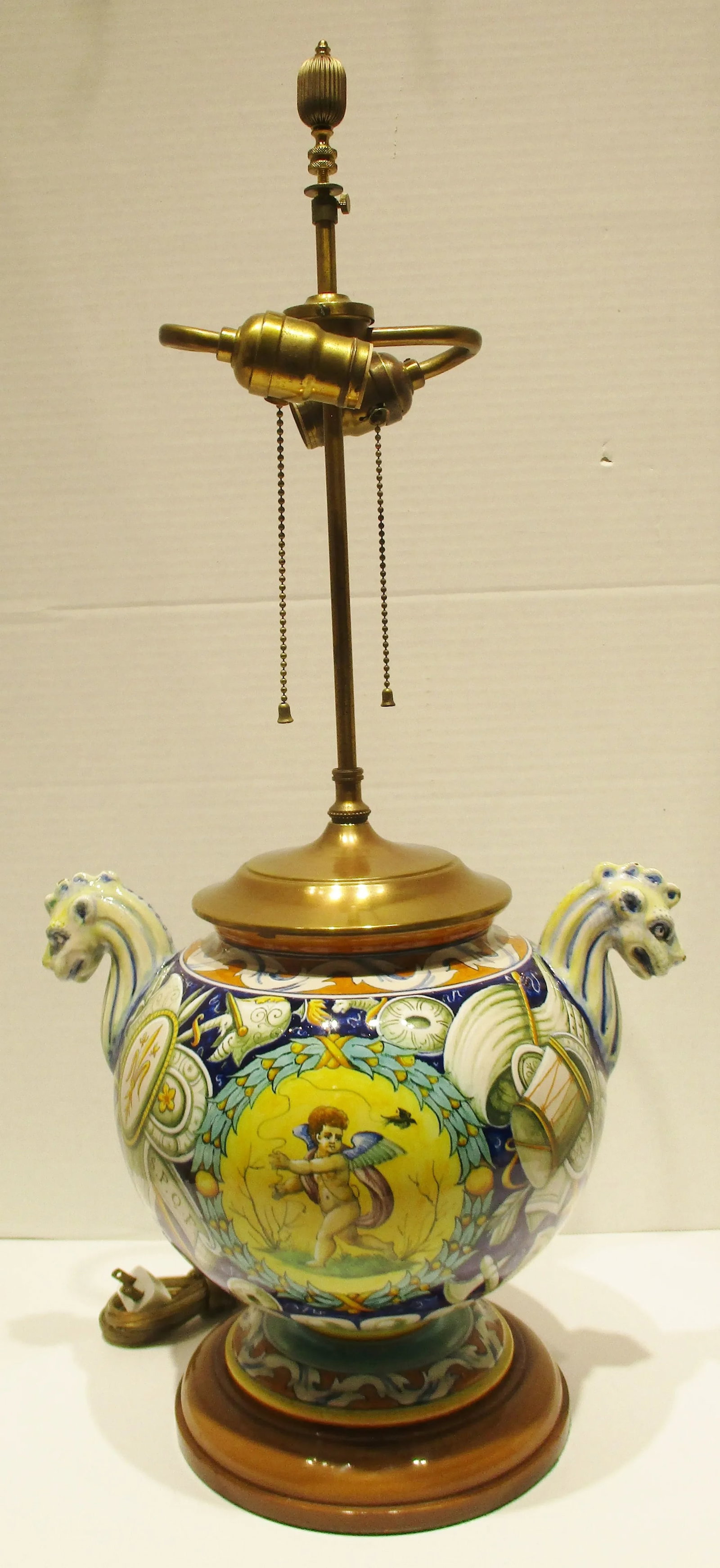 Antique Italian Majolica Cantagalli Vase Mounted as Lamp Circa 1900s - 12
