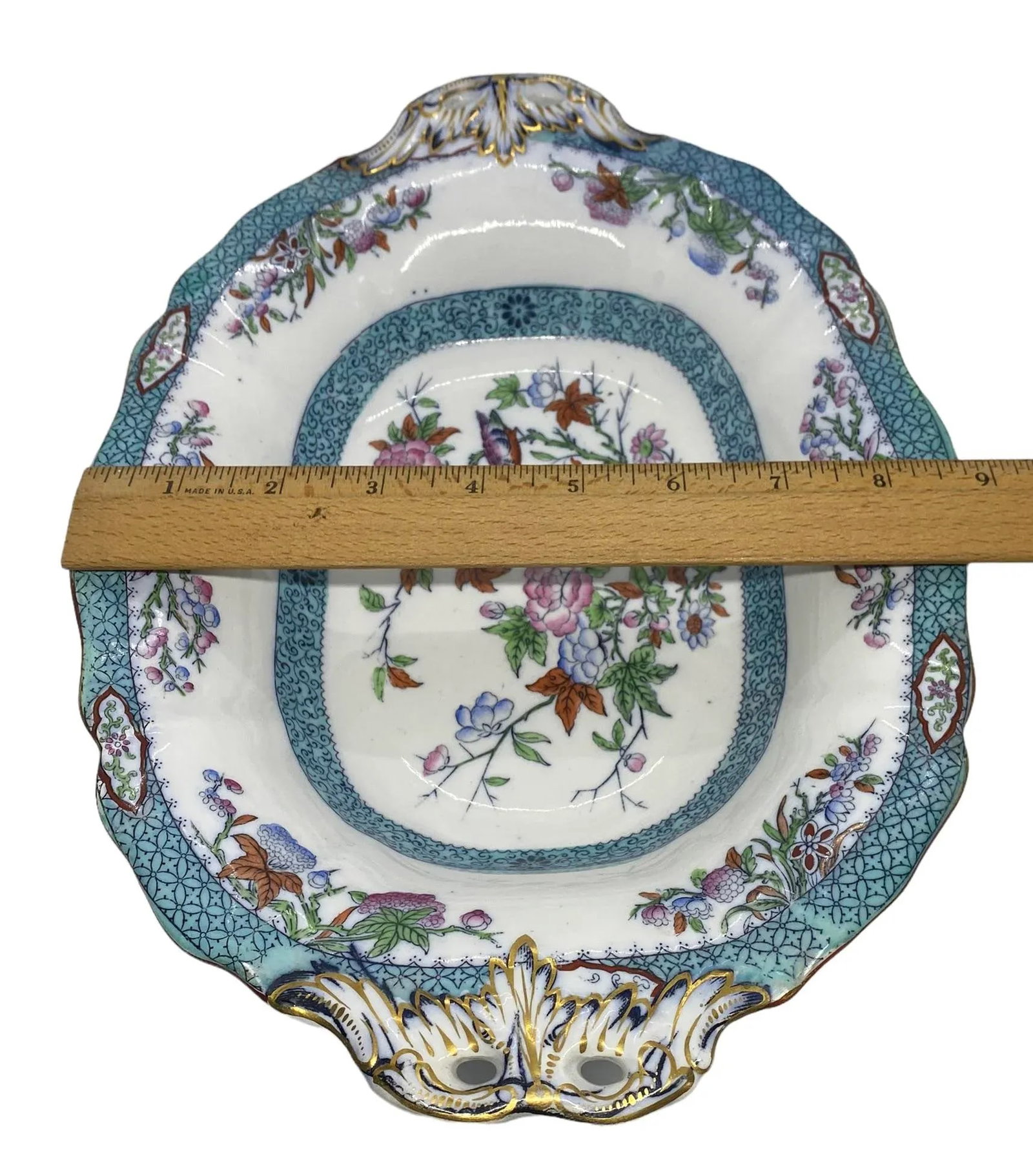 Mid 19th Century Minton Porcelain Oval Raised Footed Serving Centerpiece Bowl - 12