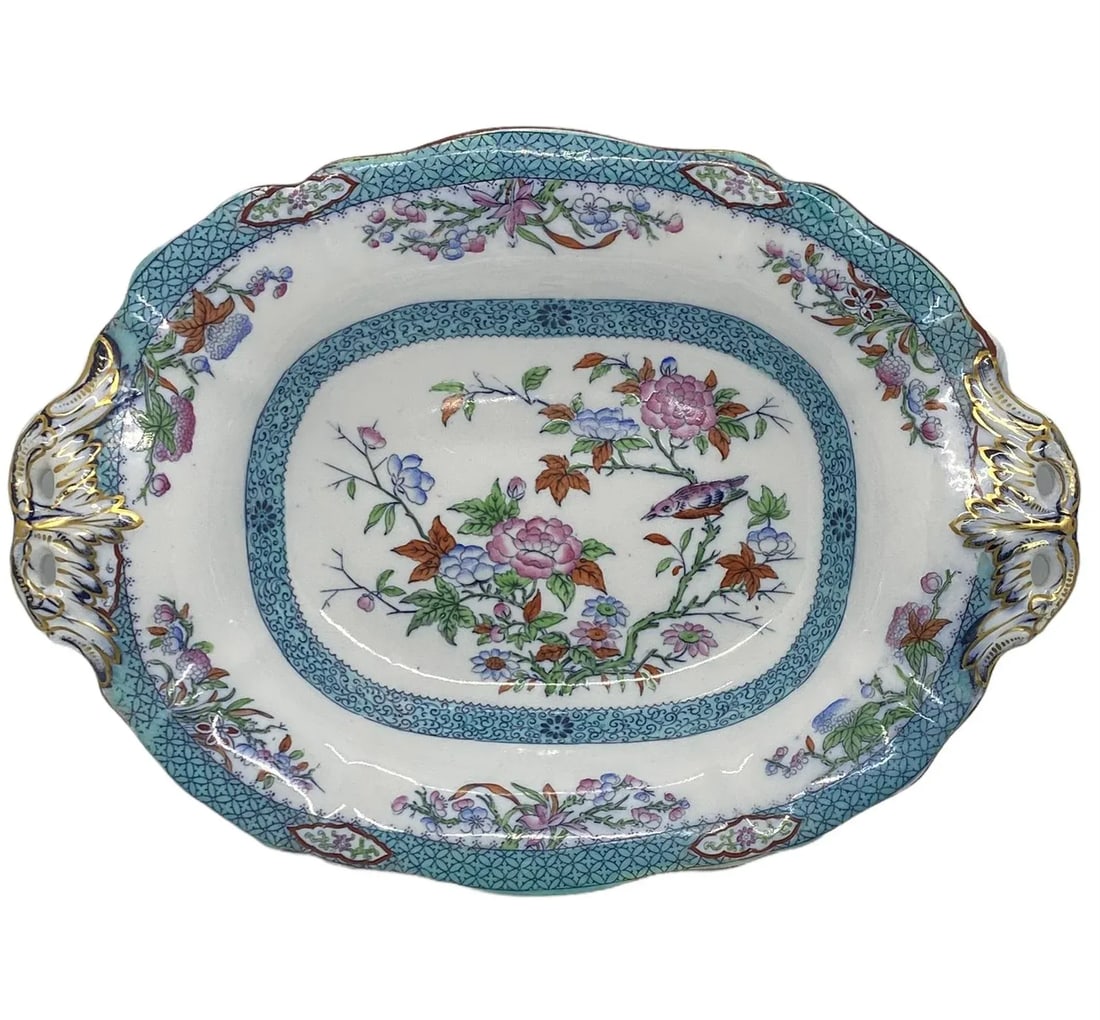 Mid 19th Century Minton Porcelain Oval Raised Footed Serving Centerpiece Bowl - 2