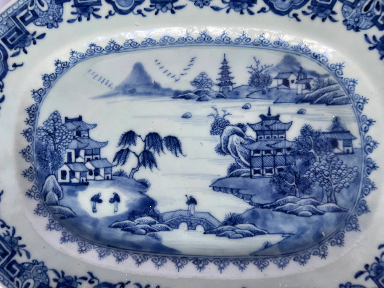 18th Century Chinese Export Blue & White Landscape Platter - 4
