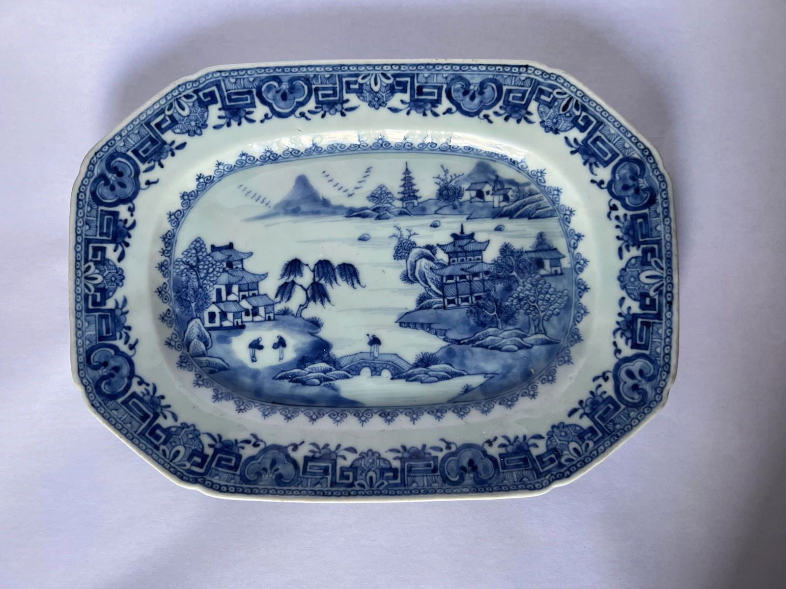 18th Century Chinese Export Blue & White Landscape Platter - 7