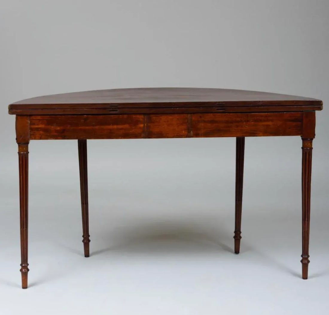 18th Century English Georgian Hand Painted Fruitwood and Mahogany Demilune to Round Folding Dining T - 2