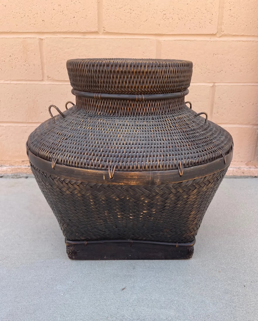 Handcrafted Tribal Woven Lidded Basket - 7