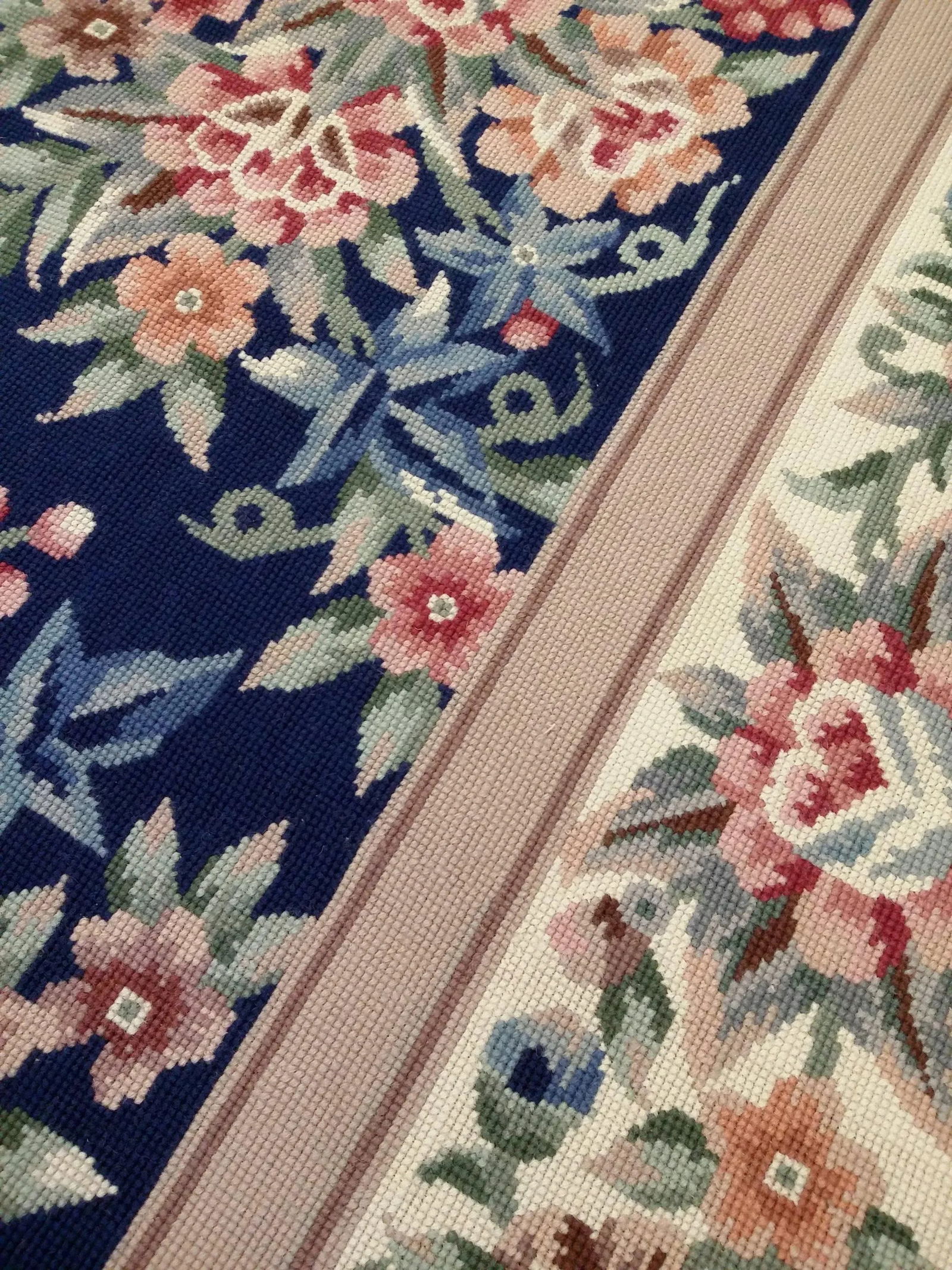 Handmade Floral Wool Needlepoint Area Rug - 4"²11"³ × 7"²11"³ - 7