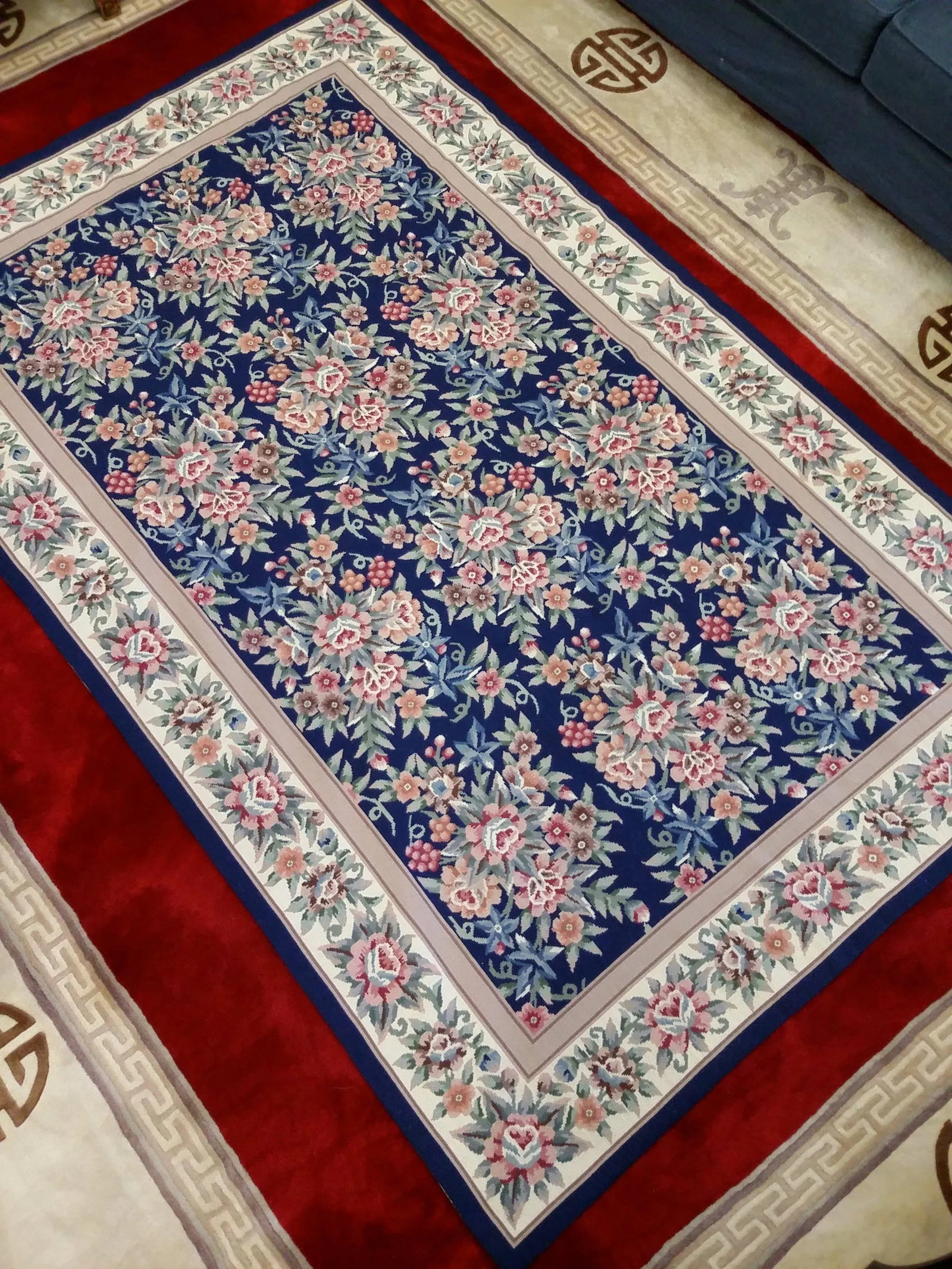 Handmade Floral Wool Needlepoint Area Rug - 4"²11"³ × 7"²11"³ - 9