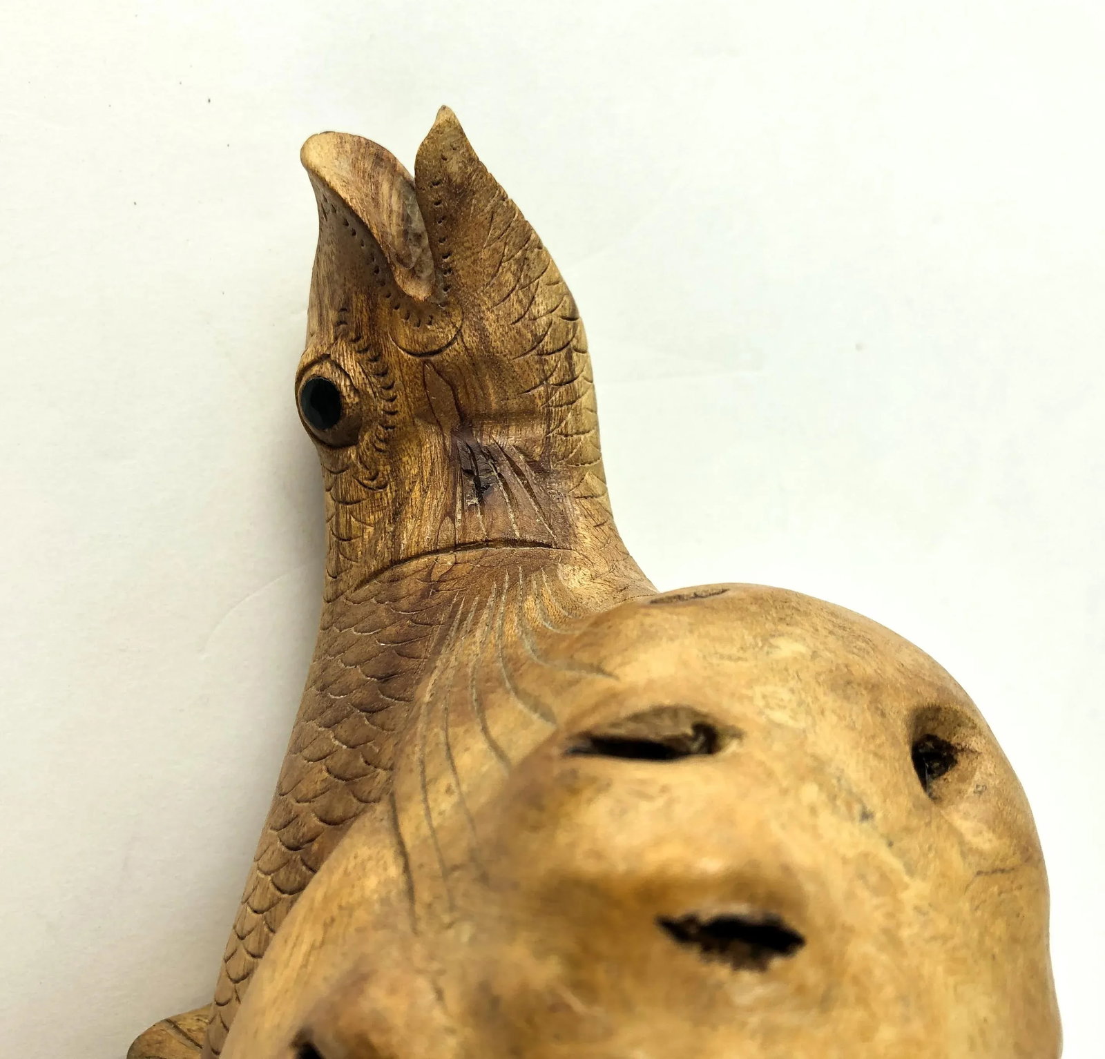 Antique Cypress Wood Auspicious Sea Monster Carving - 6