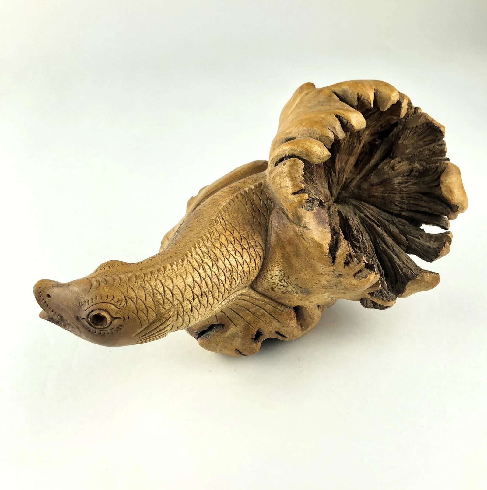 Antique Cypress Wood Auspicious Sea Monster Carving - 9