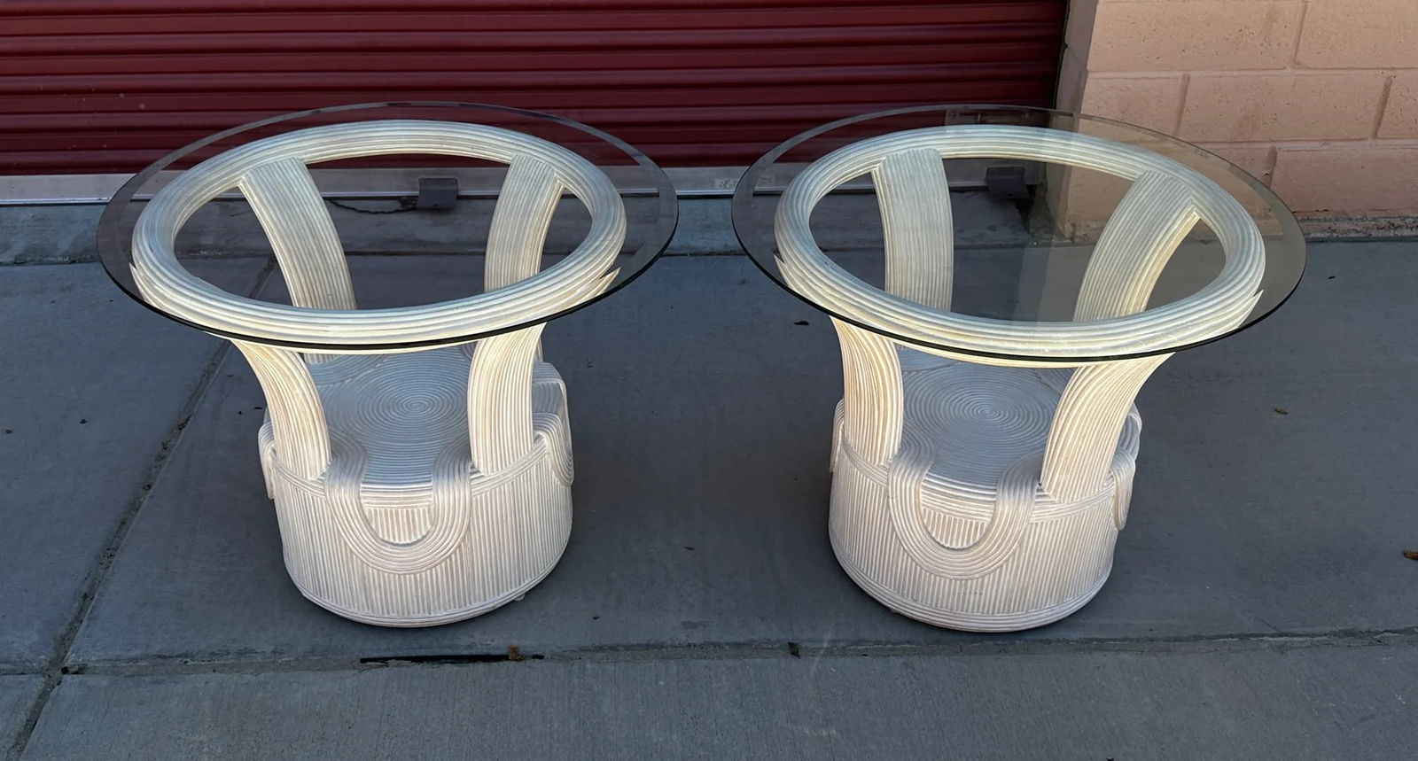 Cerused Pencil Reed Glass Top Side Tables-A Pair - 2