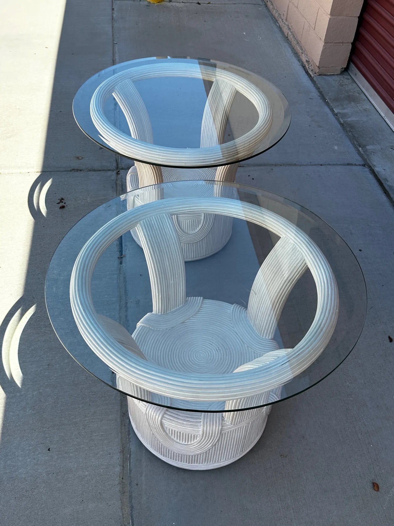 Cerused Pencil Reed Glass Top Side Tables-A Pair - 4