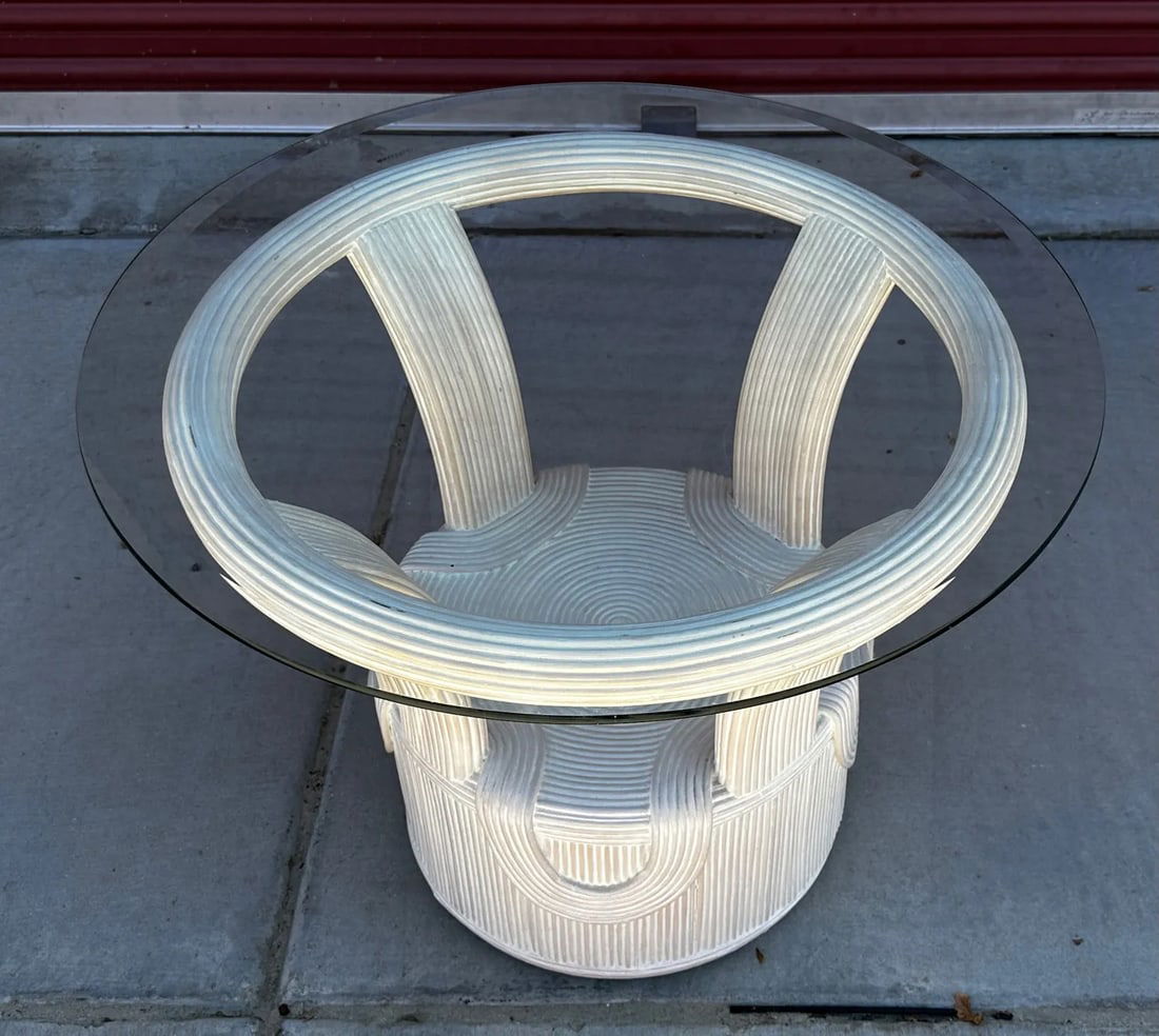 Cerused Pencil Reed Glass Top Side Tables-A Pair - 5