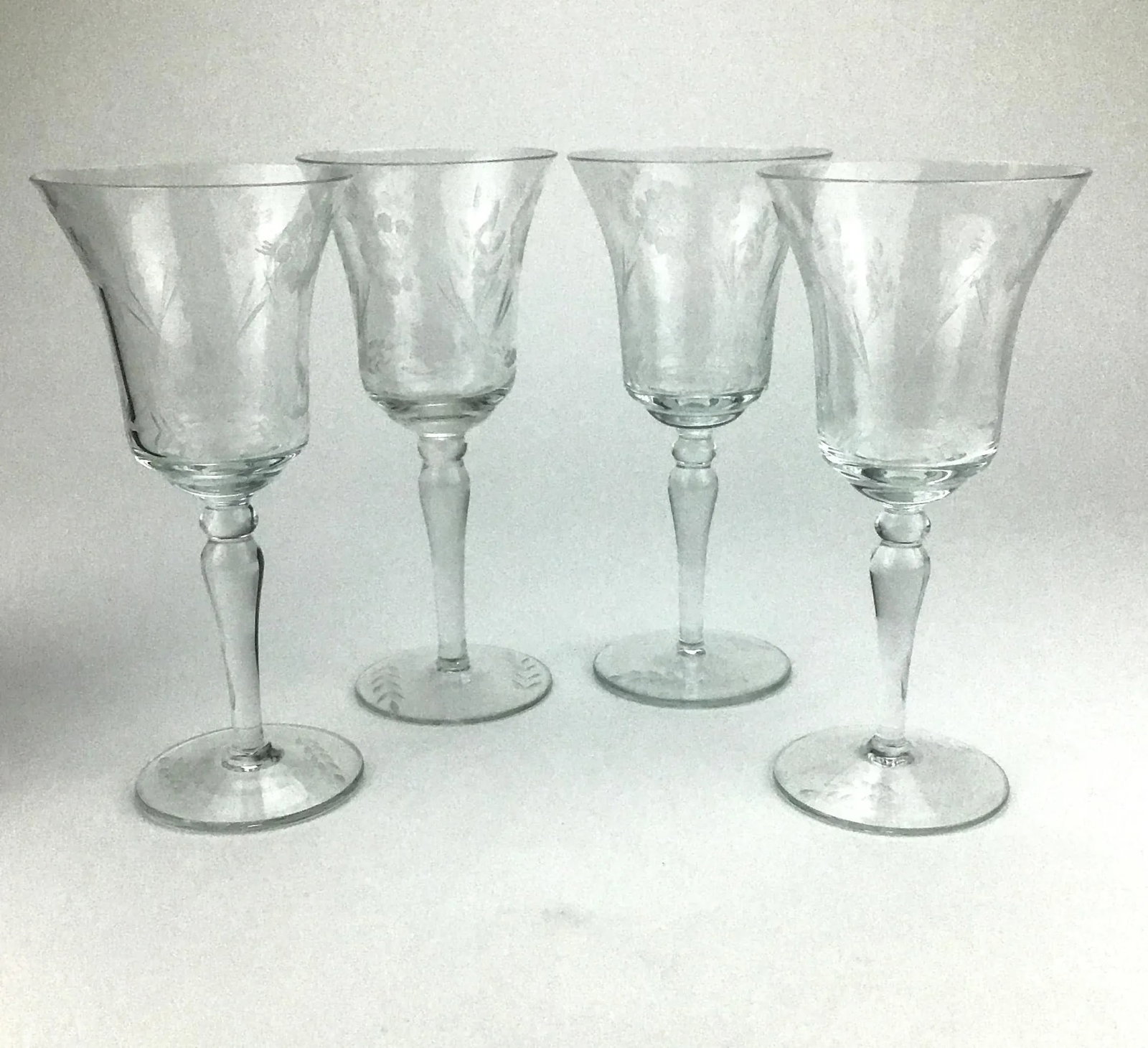 French Vintage Crystal Etched Wine or Water Goblets - a Set of 4 - 13