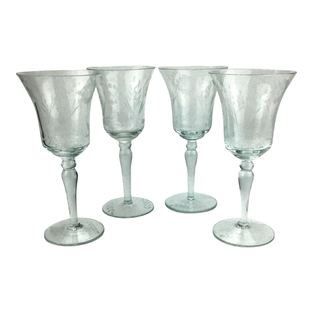 French Vintage Crystal Etched Wine or Water Goblets - a Set of 4: Stored away for decades these beautiful glasses are perfect for your special occasions. No damages to be found. In as new condition. Need I say more? Condition: Alterations: Original Condition Unalter
