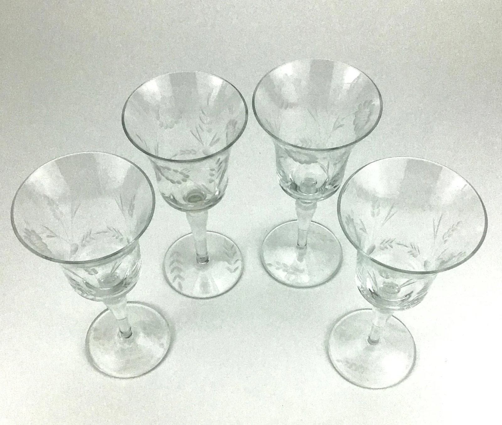 French Vintage Crystal Etched Wine or Water Goblets - a Set of 4 - 4
