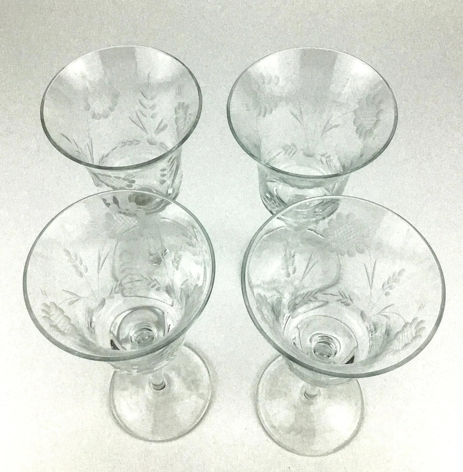 French Vintage Crystal Etched Wine or Water Goblets - a Set of 4 - 5