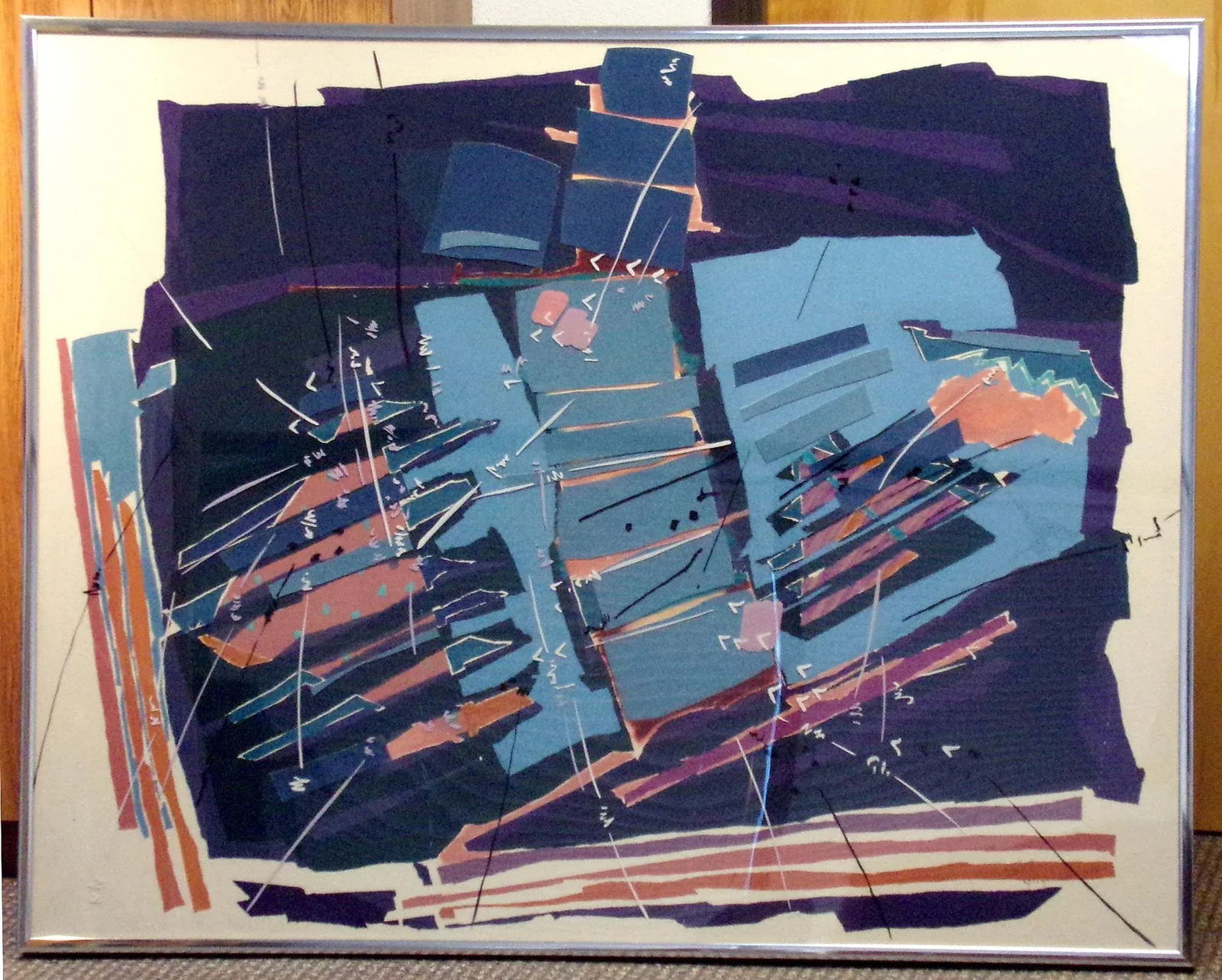 1980s Sally Anderson "Assemblage With Blue" Original Signed Painting - 2