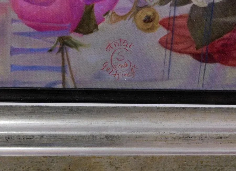 Antal Goldfinger "After the Rain" Flower Canvas Hand Signed Print Framed - 5