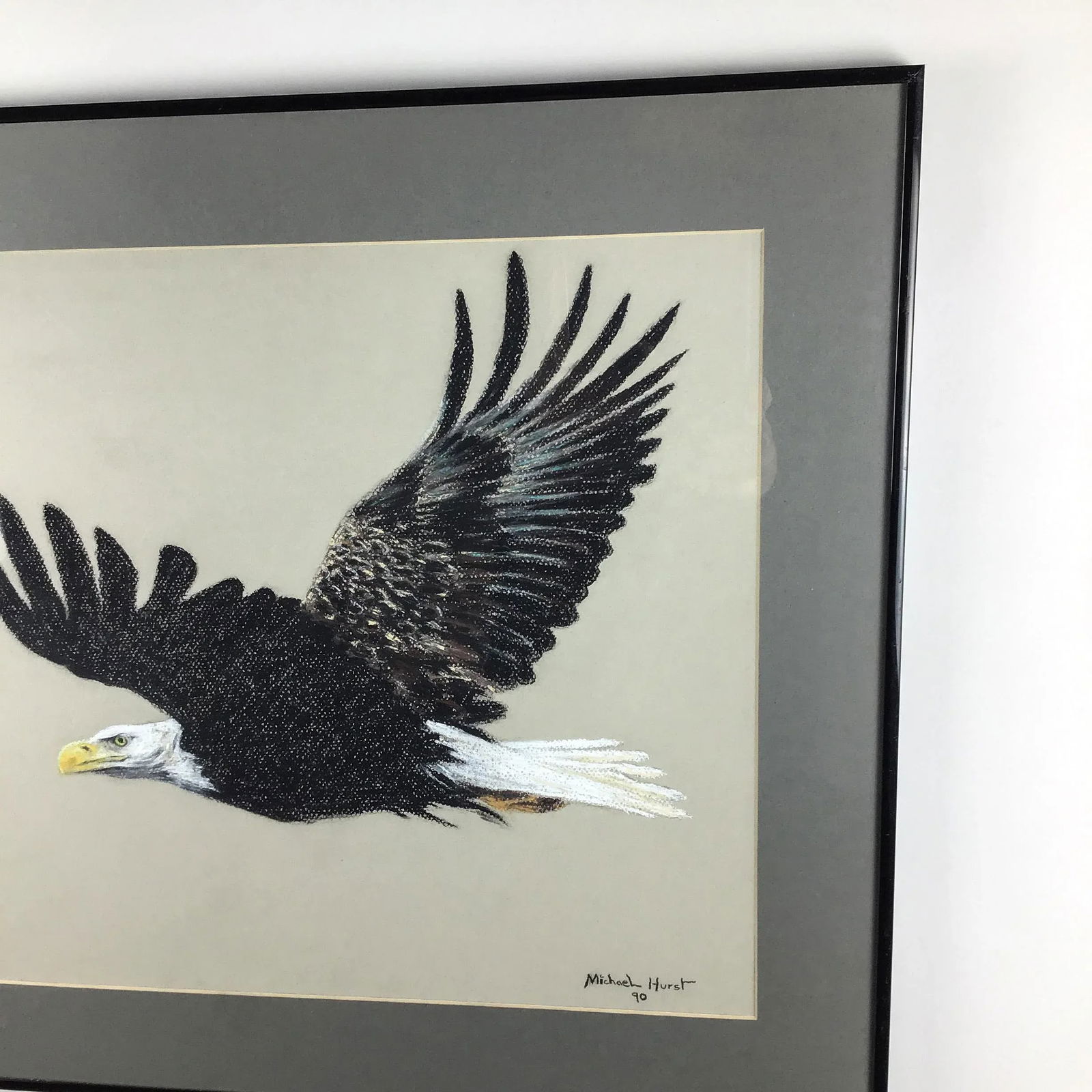1990 Framed Bald Eagle Charcoal Original Work of Art - 3