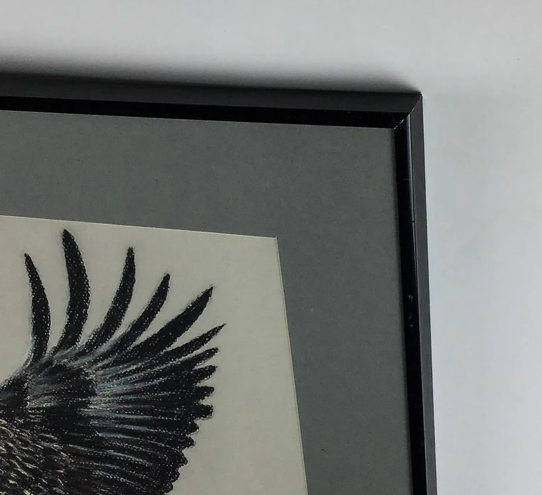 1990 Framed Bald Eagle Charcoal Original Work of Art - 4