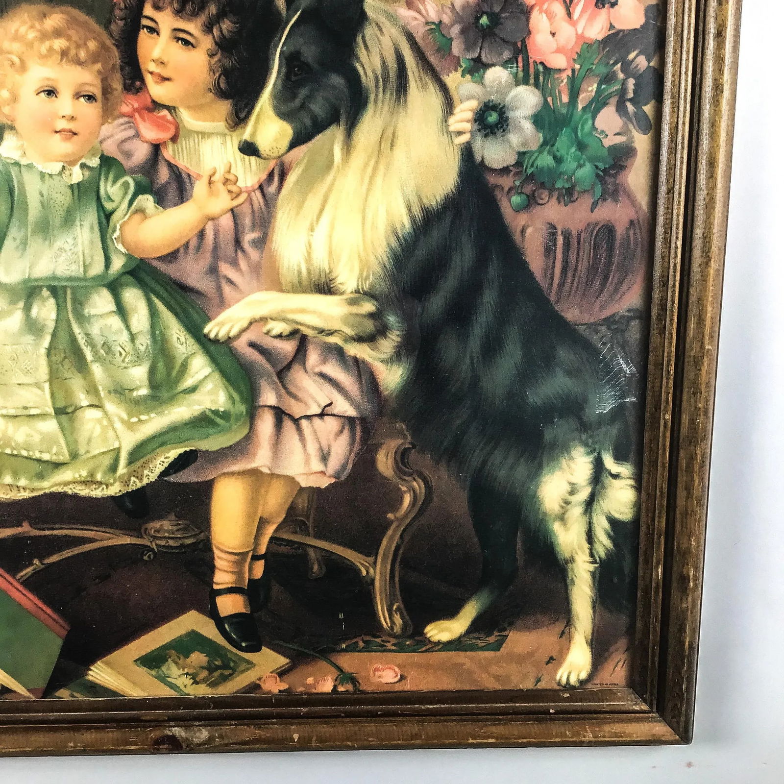 Antique Framed Print Sisters and Collie - 3