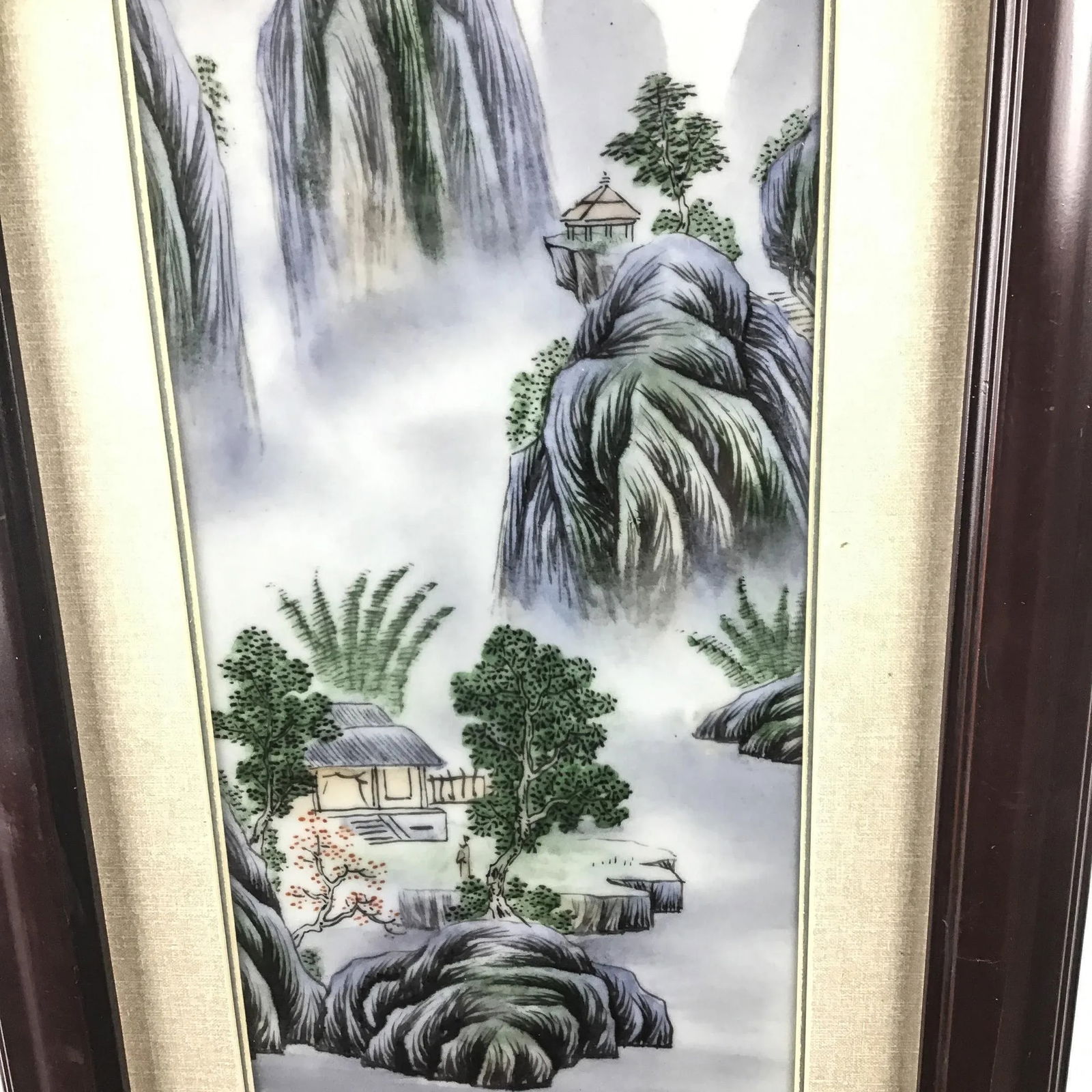 Framed Artist Signed Vintage Paintings on Porcelain - a Pair - 3
