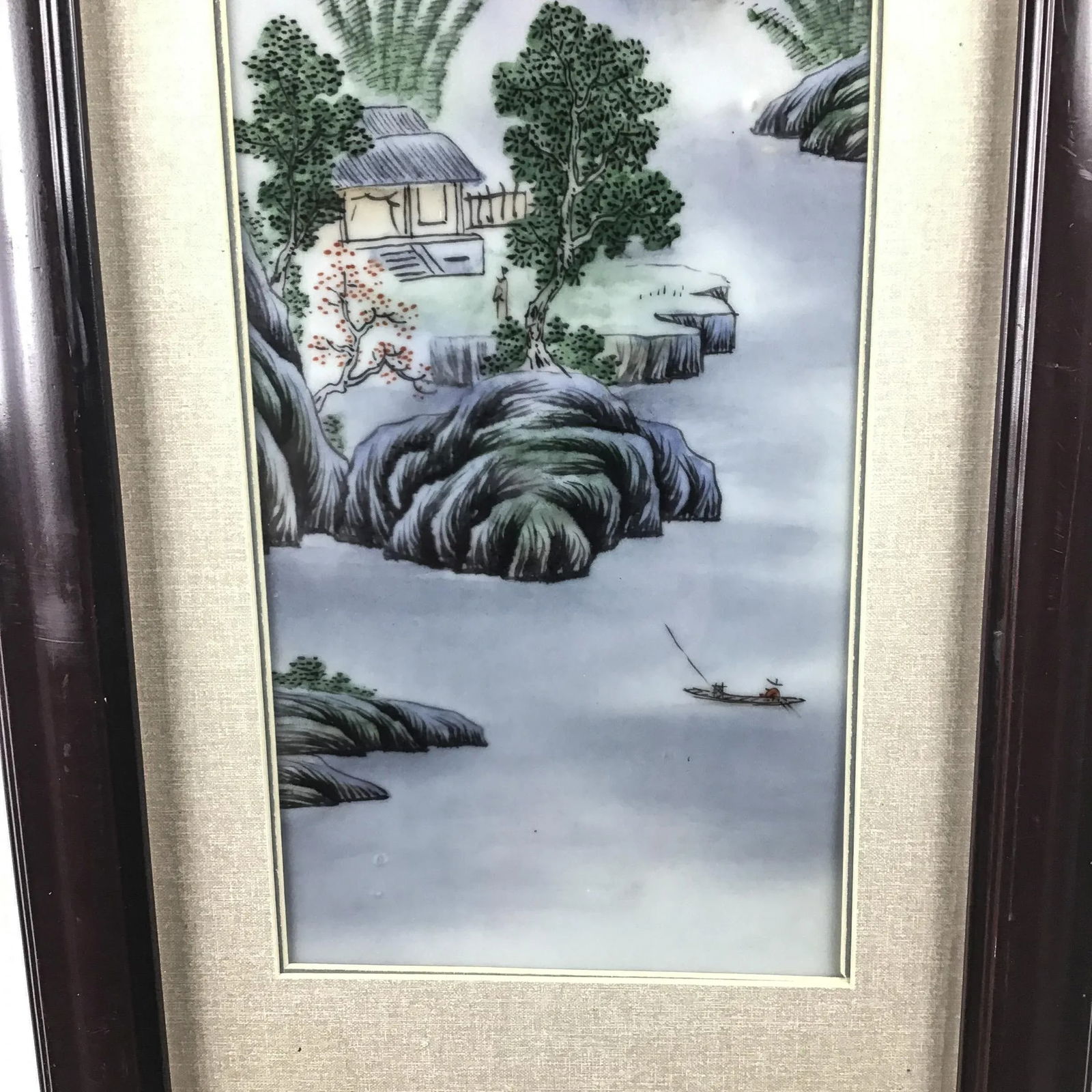 Framed Artist Signed Vintage Paintings on Porcelain - a Pair - 4