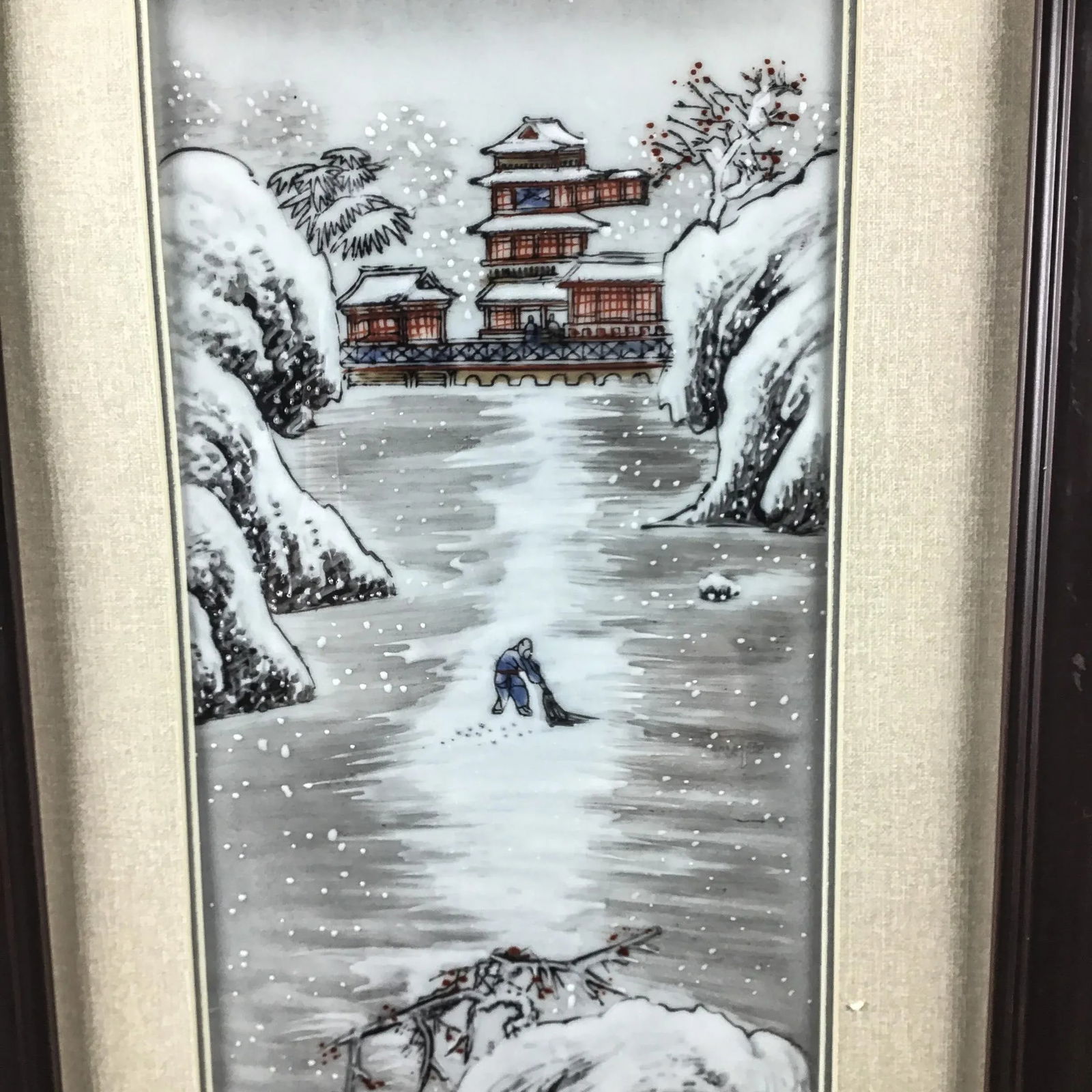 Framed Artist Signed Vintage Paintings on Porcelain - a Pair - 6