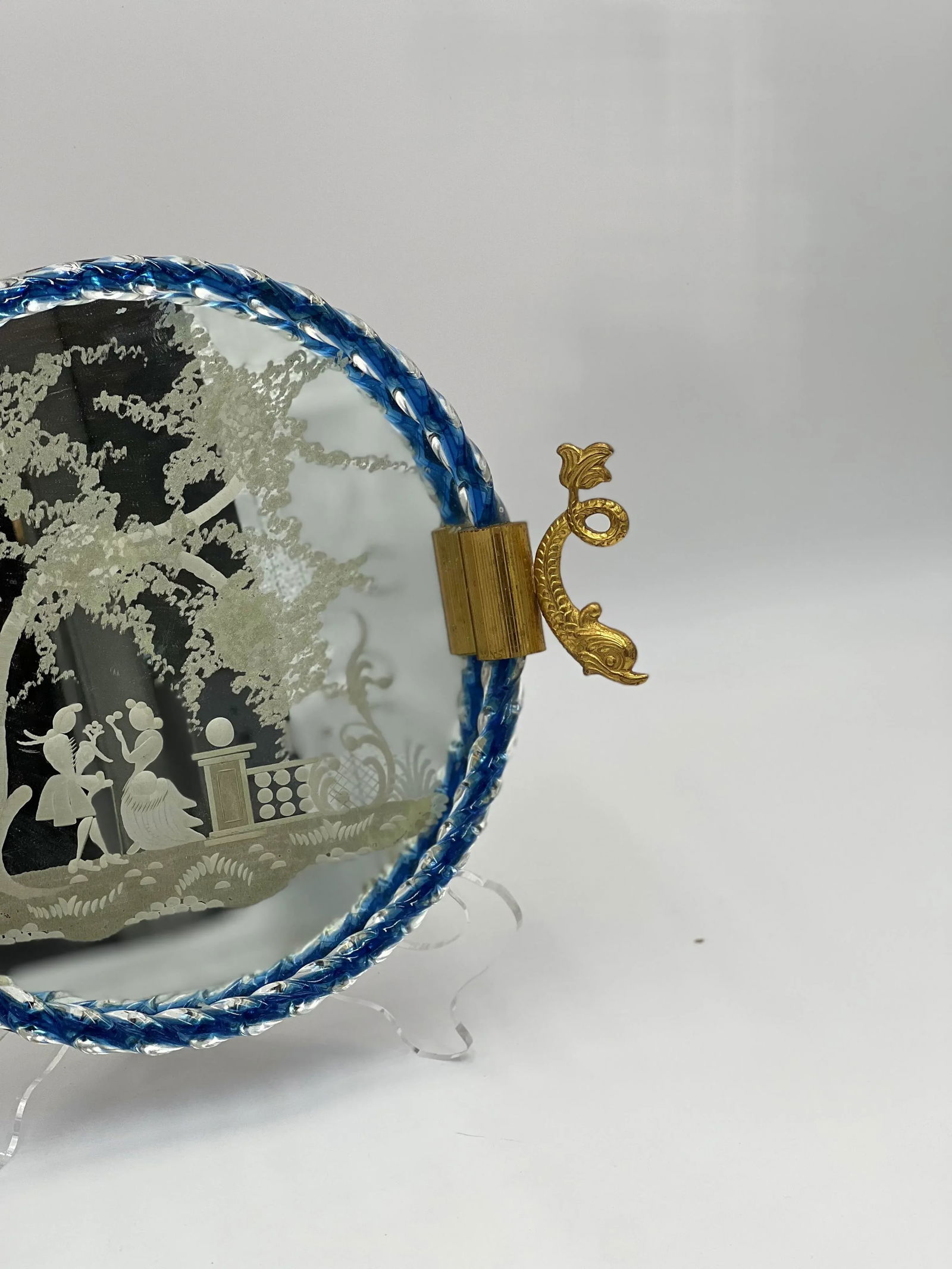 Ercole Barovier Mid Century Venetian Glass & Bronze Dolphin Handled Italian Serving Tray - 3