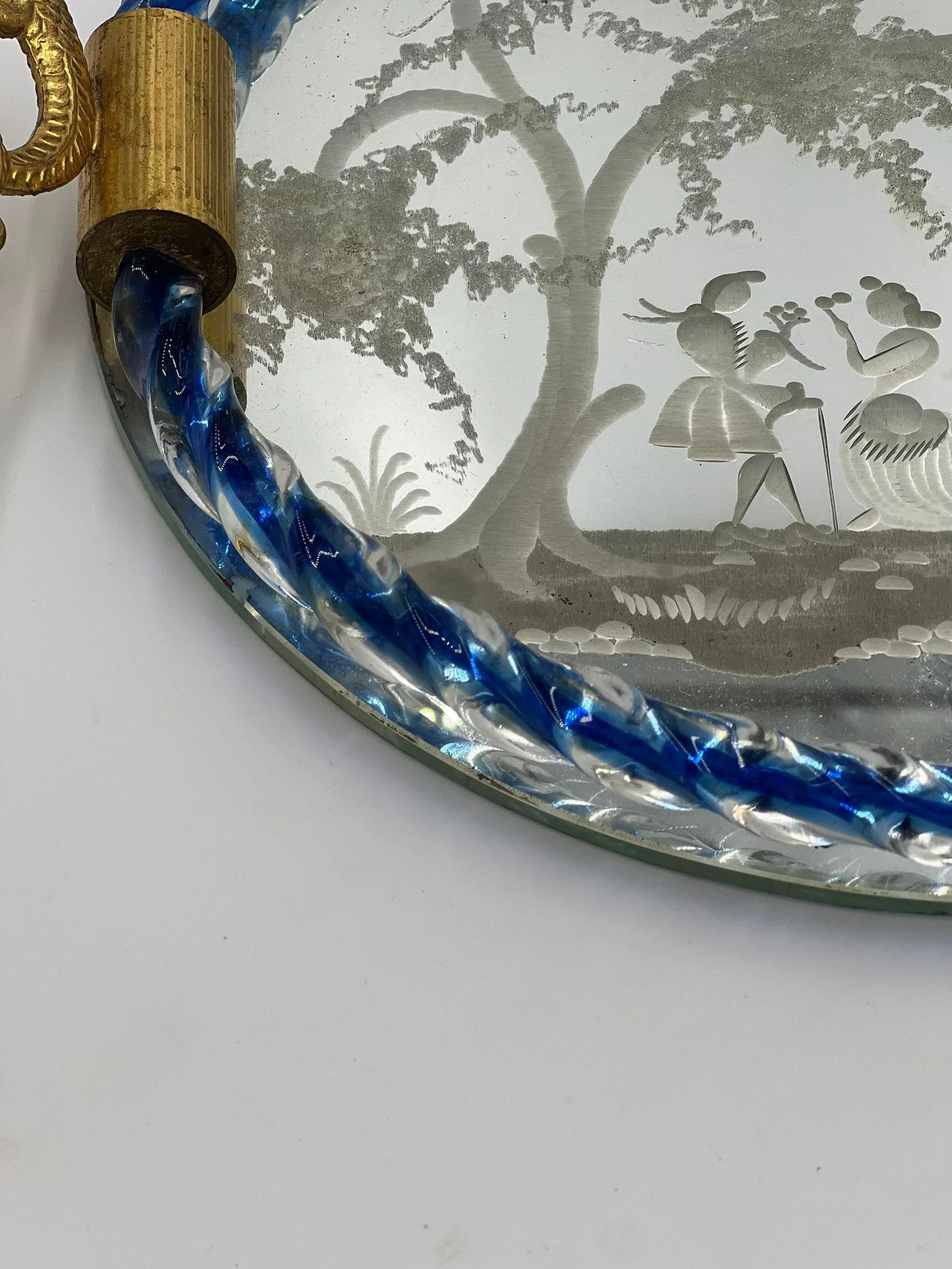 Ercole Barovier Mid Century Venetian Glass & Bronze Dolphin Handled Italian Serving Tray - 5