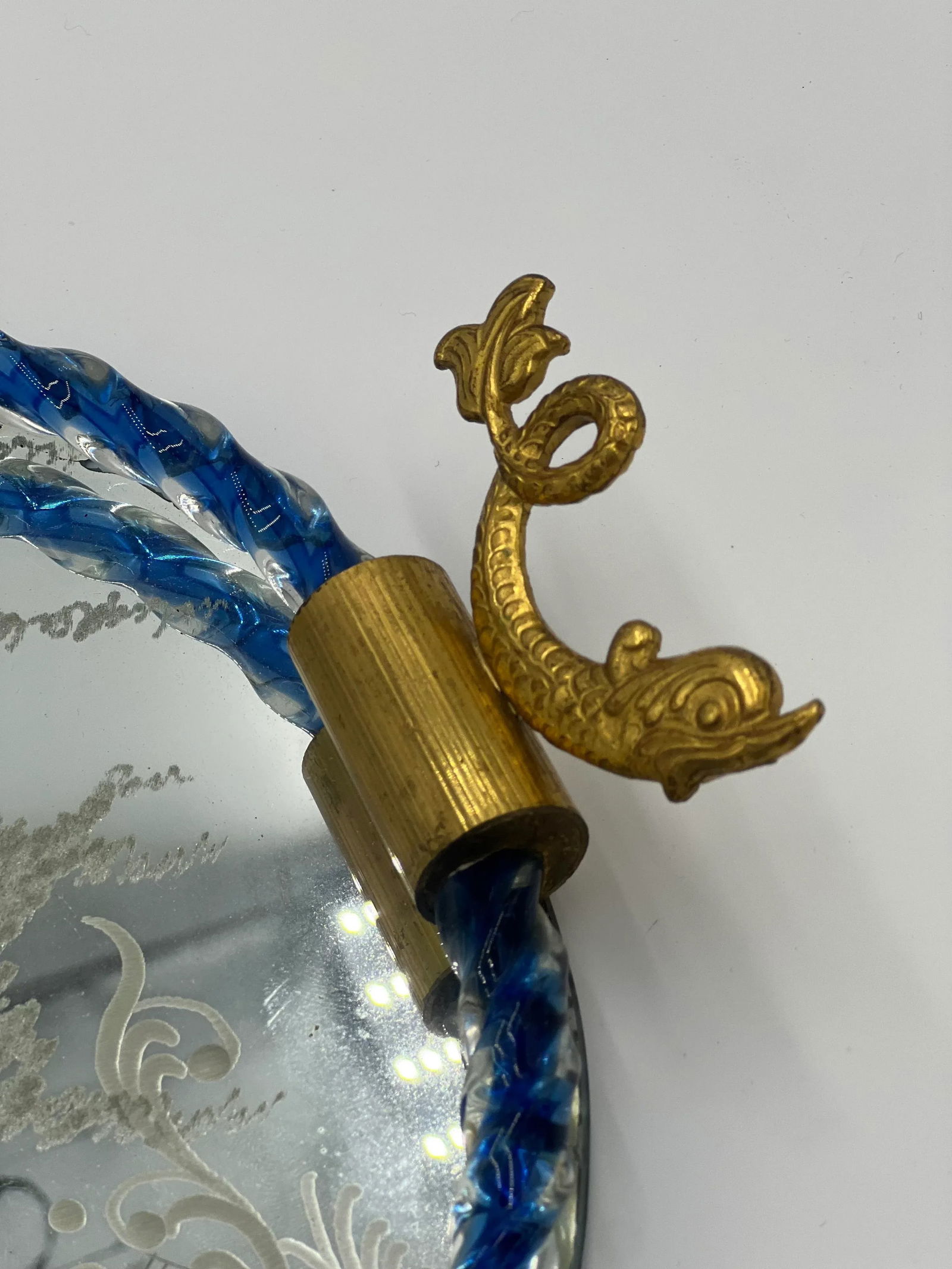 Ercole Barovier Mid Century Venetian Glass & Bronze Dolphin Handled Italian Serving Tray - 6