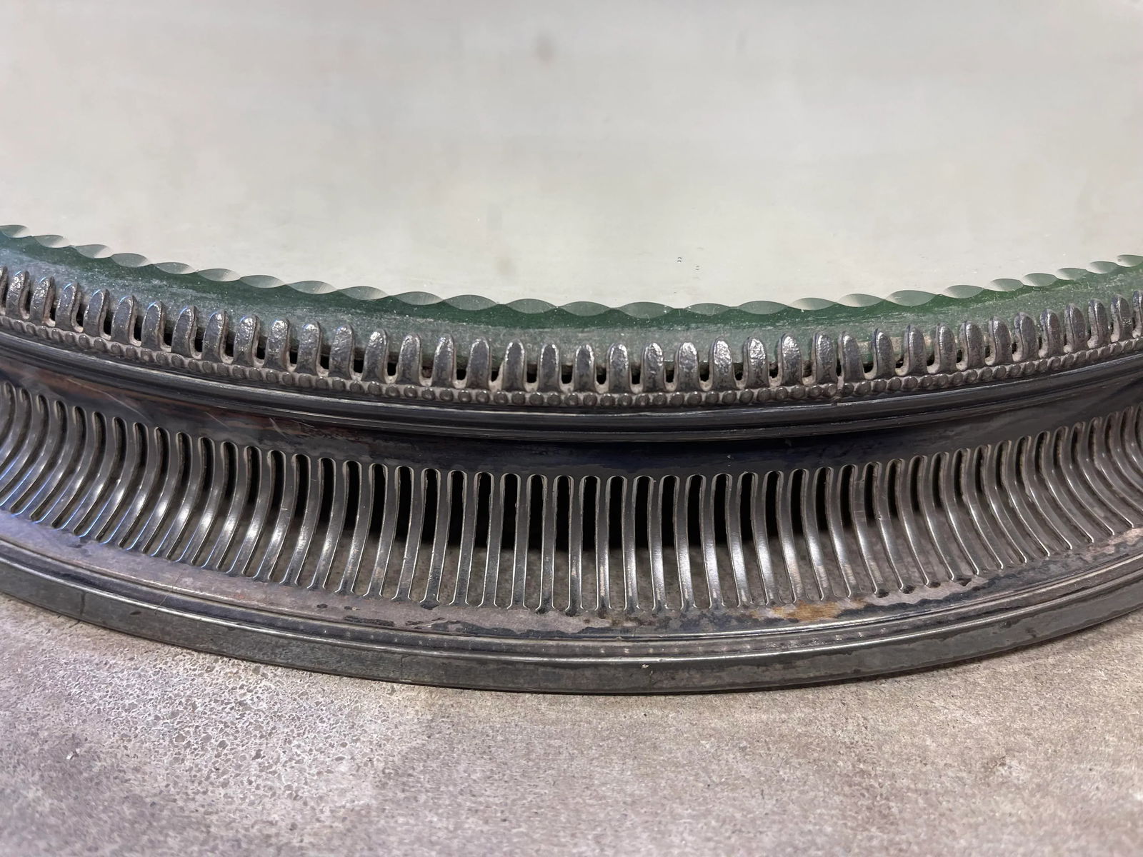 Antique Pierced Sheffield Silver Plated Mirrored Plateau - 2