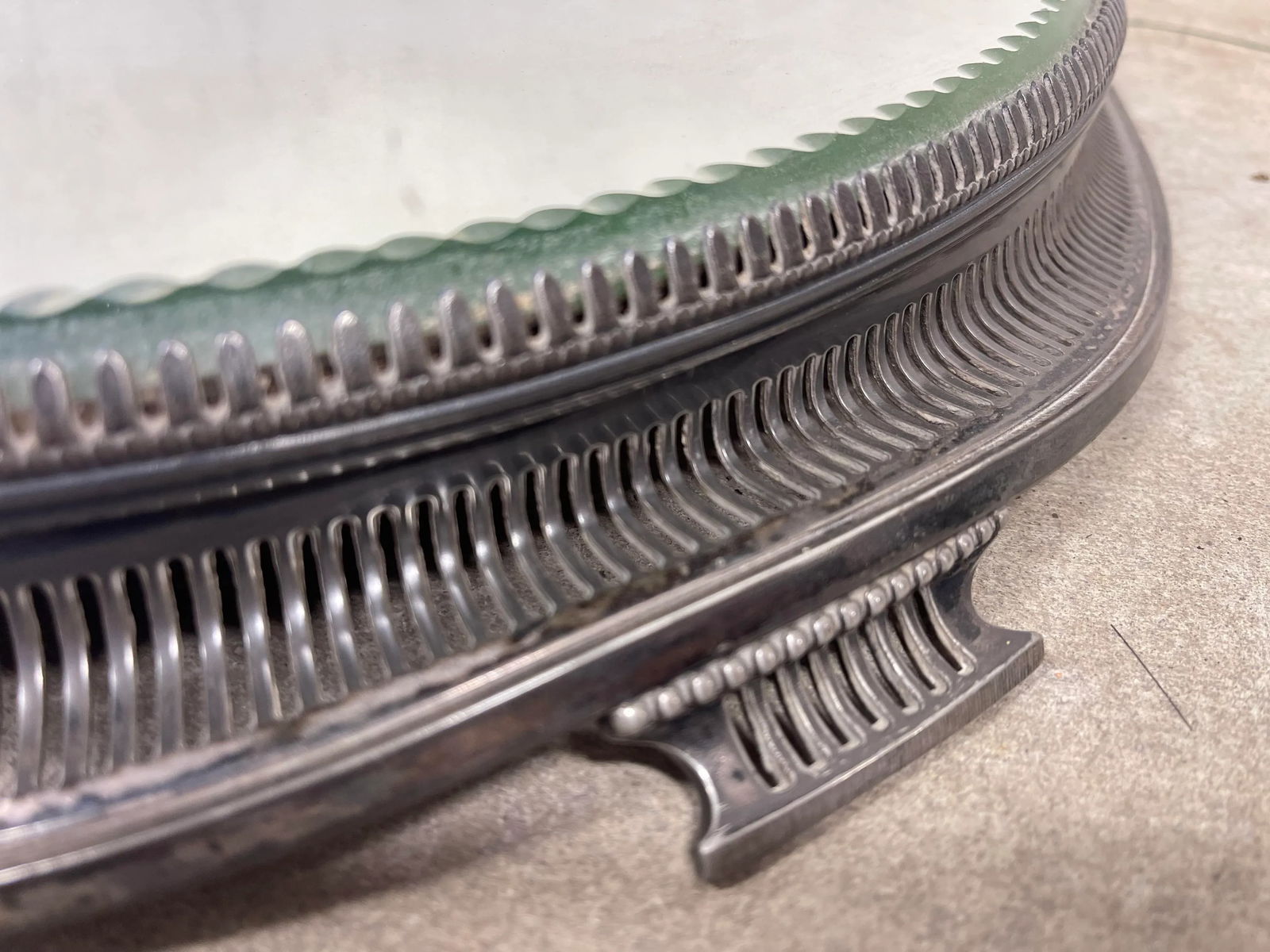 Antique Pierced Sheffield Silver Plated Mirrored Plateau - 3