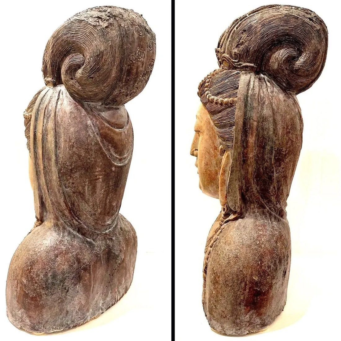 Antique Guan Yin Carved Buddha Bust - Monumental - 4
