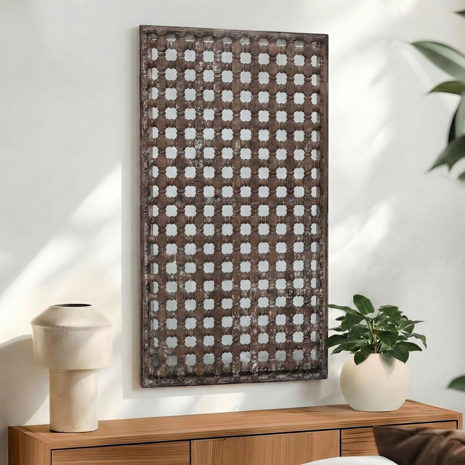 Vintage Hand Carved Lattice Wood Wall Hanging - 5