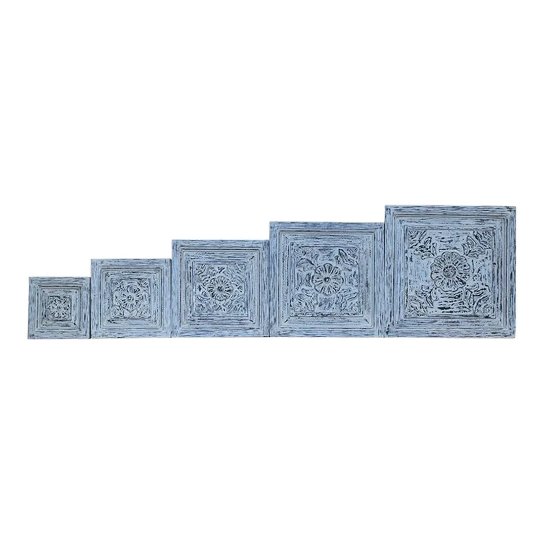 Contemporary Farmhouse Style Hand Carved Solid Wood Distressed Panels - Set of 5: Dimensions: 15" W x 1" D x 15" H This piece is handcrafted by artisans using basic hand tools. Due to the nature of this creative process, you can expect to find variations in their finish and color.