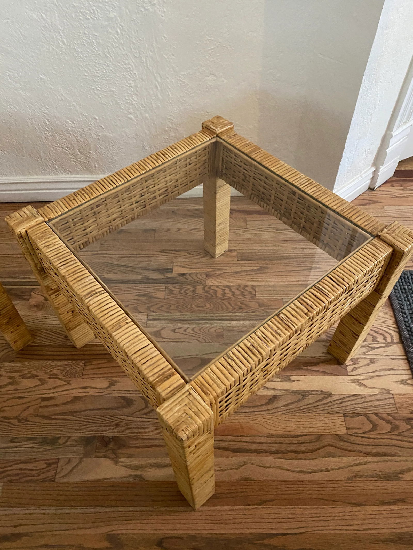 1980s Vintage Rattan and Glass Side End Tables - a Pair - 7