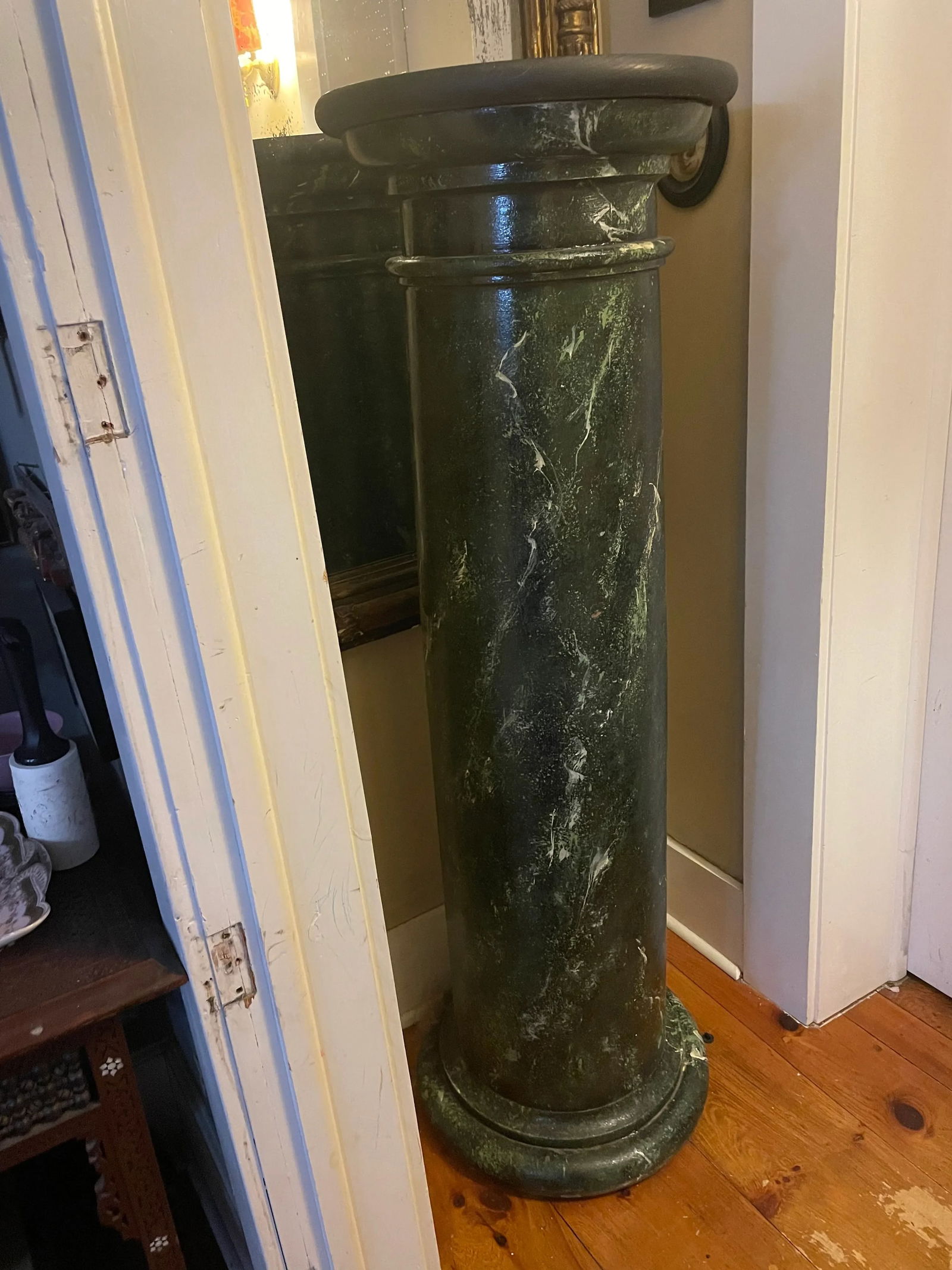 Large Mid-Century Wooden Neoclassical Empire Faux Marble Wooden Plant Stand Column Pedestal - 2