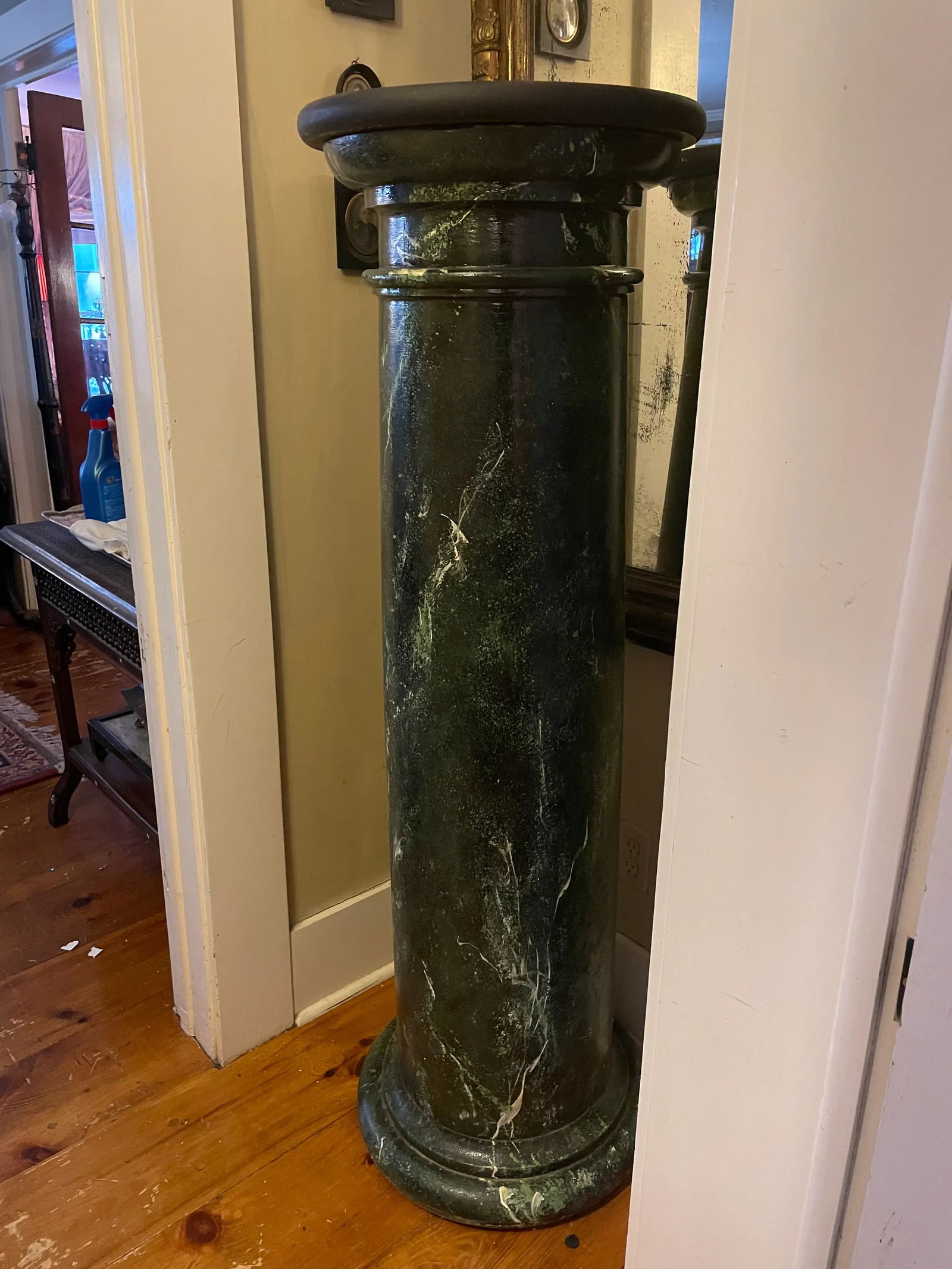 Large Mid-Century Wooden Neoclassical Empire Faux Marble Wooden Plant Stand Column Pedestal - 7