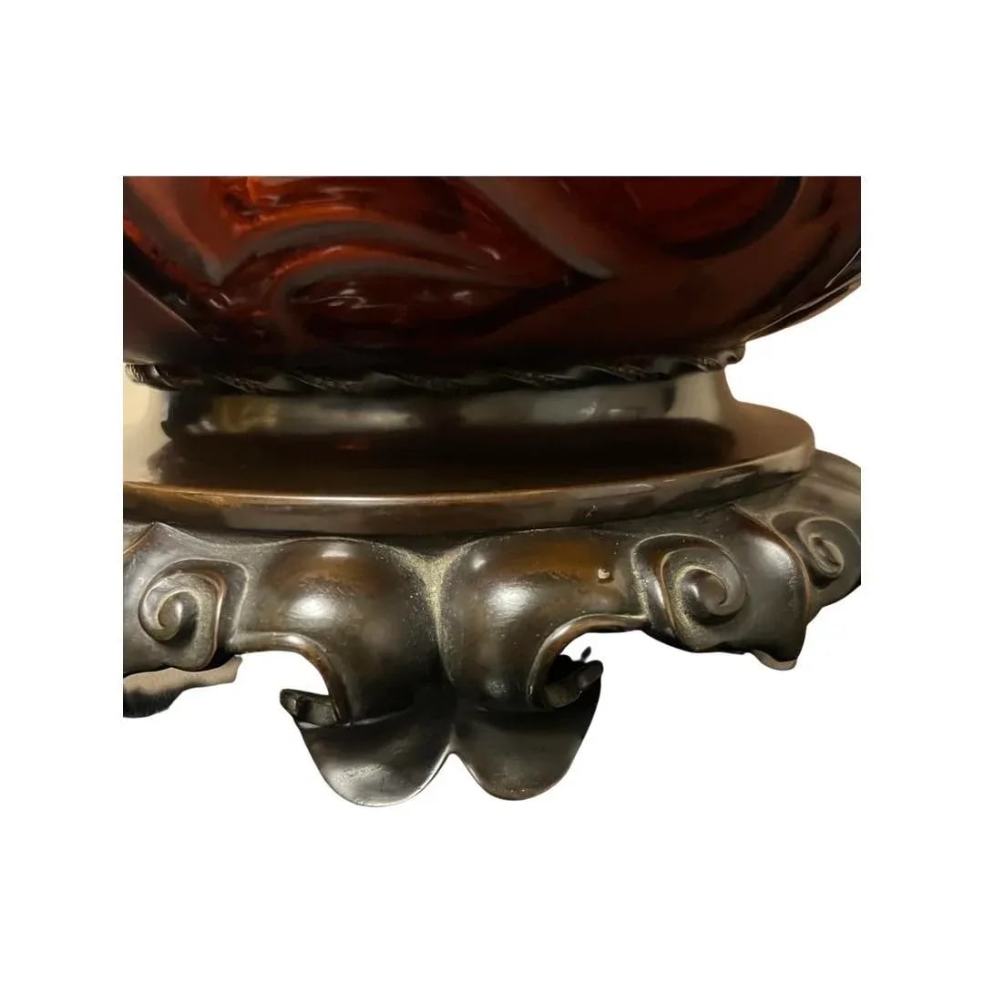 Rene Lalique "Sophora" Amber Glass & Bronze Mounted Table Lamp Circa 1926 - 11