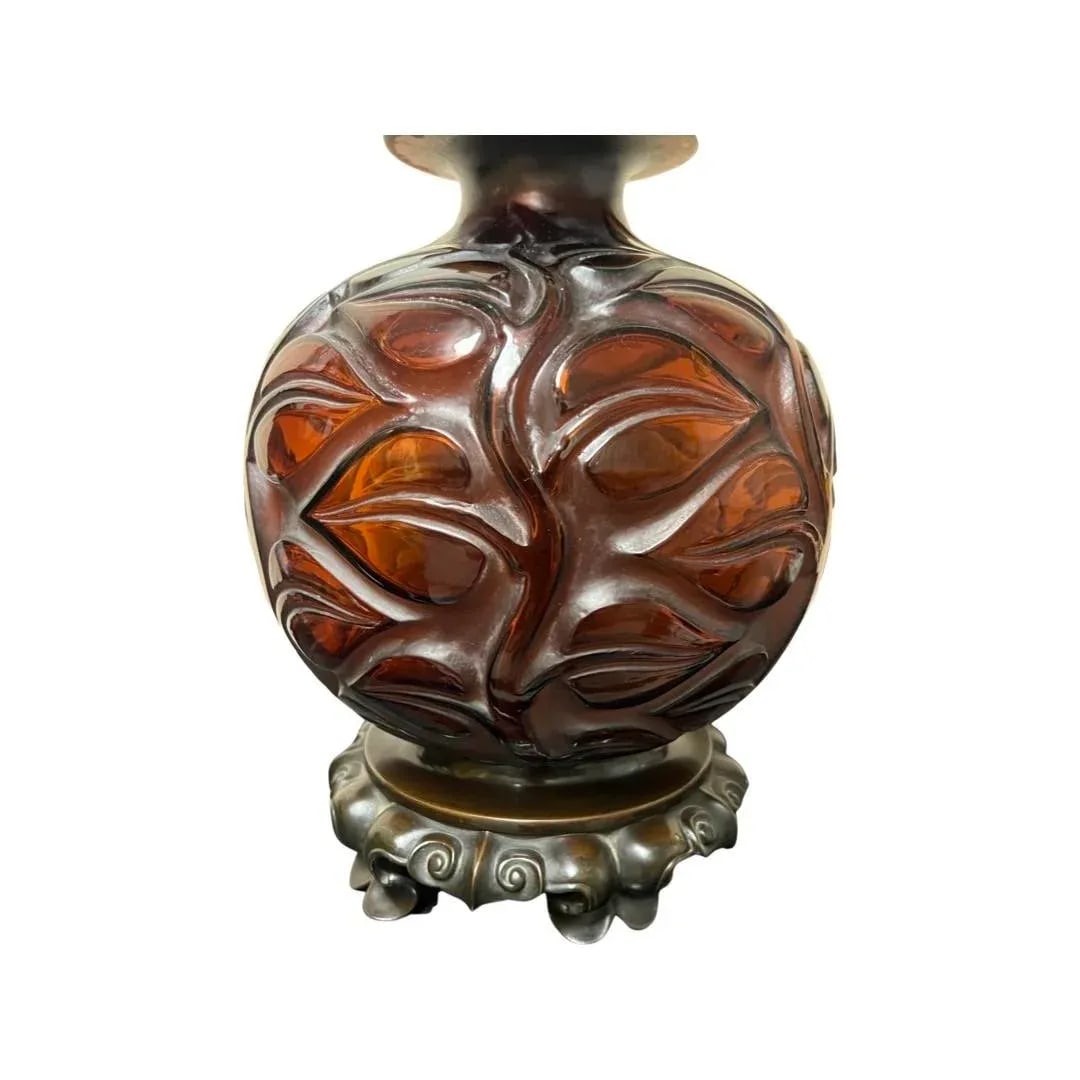 Rene Lalique "Sophora" Amber Glass & Bronze Mounted Table Lamp Circa 1926 - 6