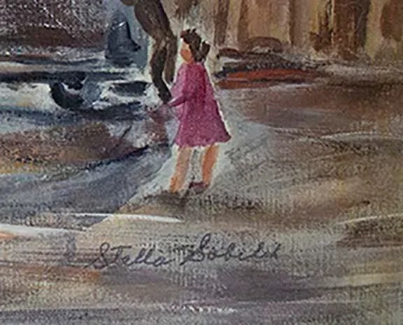 Charming European Painting - Street Scene Featuring a Trolley - 2