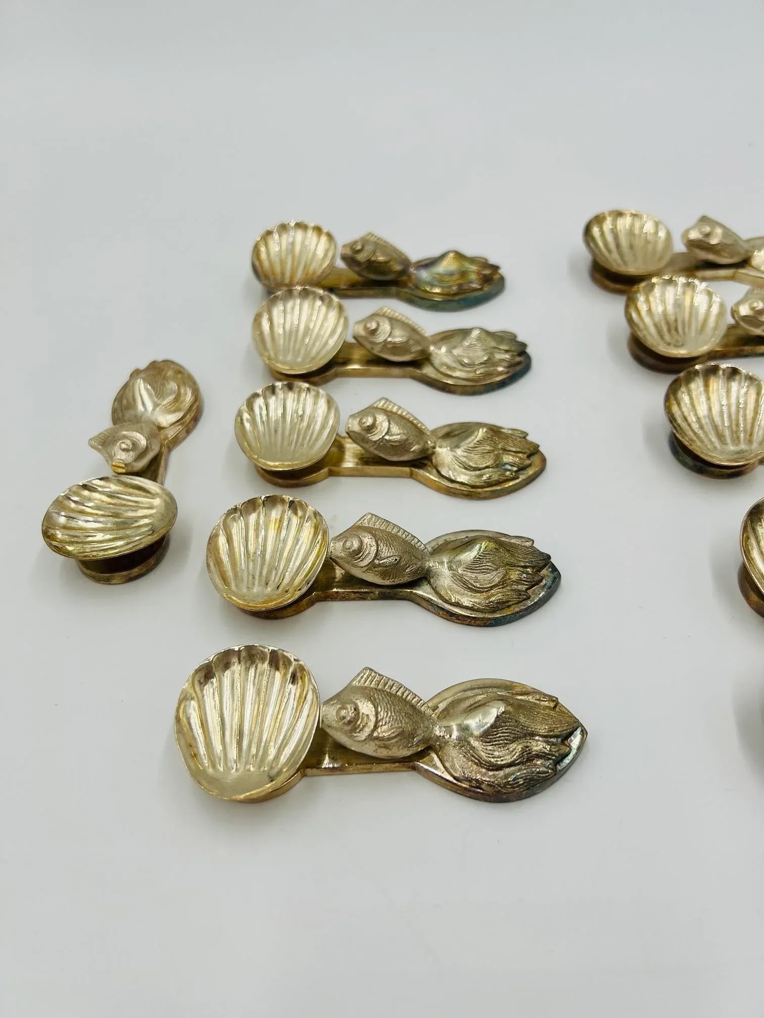 Set of 12, Buccellati Style Italian Silvered Fish / Shell Form Individual Salts - 2