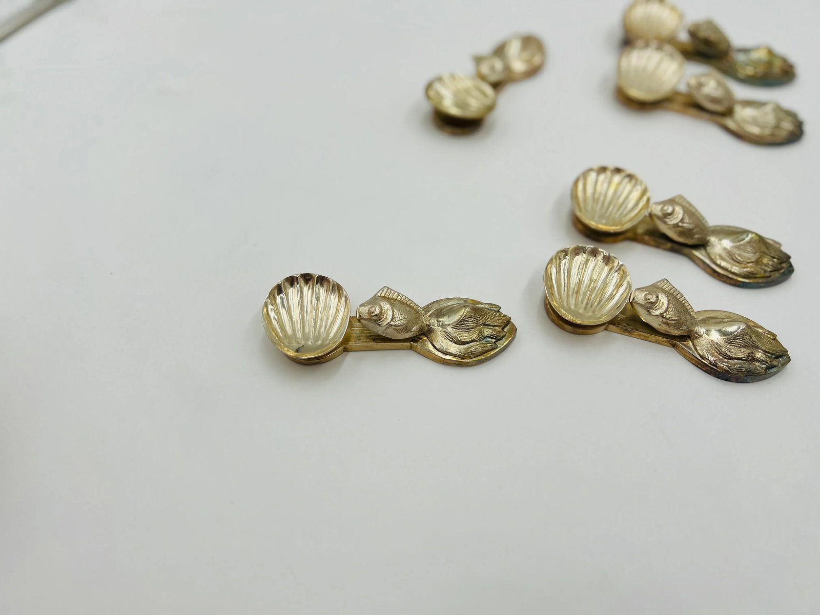 Set of 12, Buccellati Style Italian Silvered Fish / Shell Form Individual Salts - 5