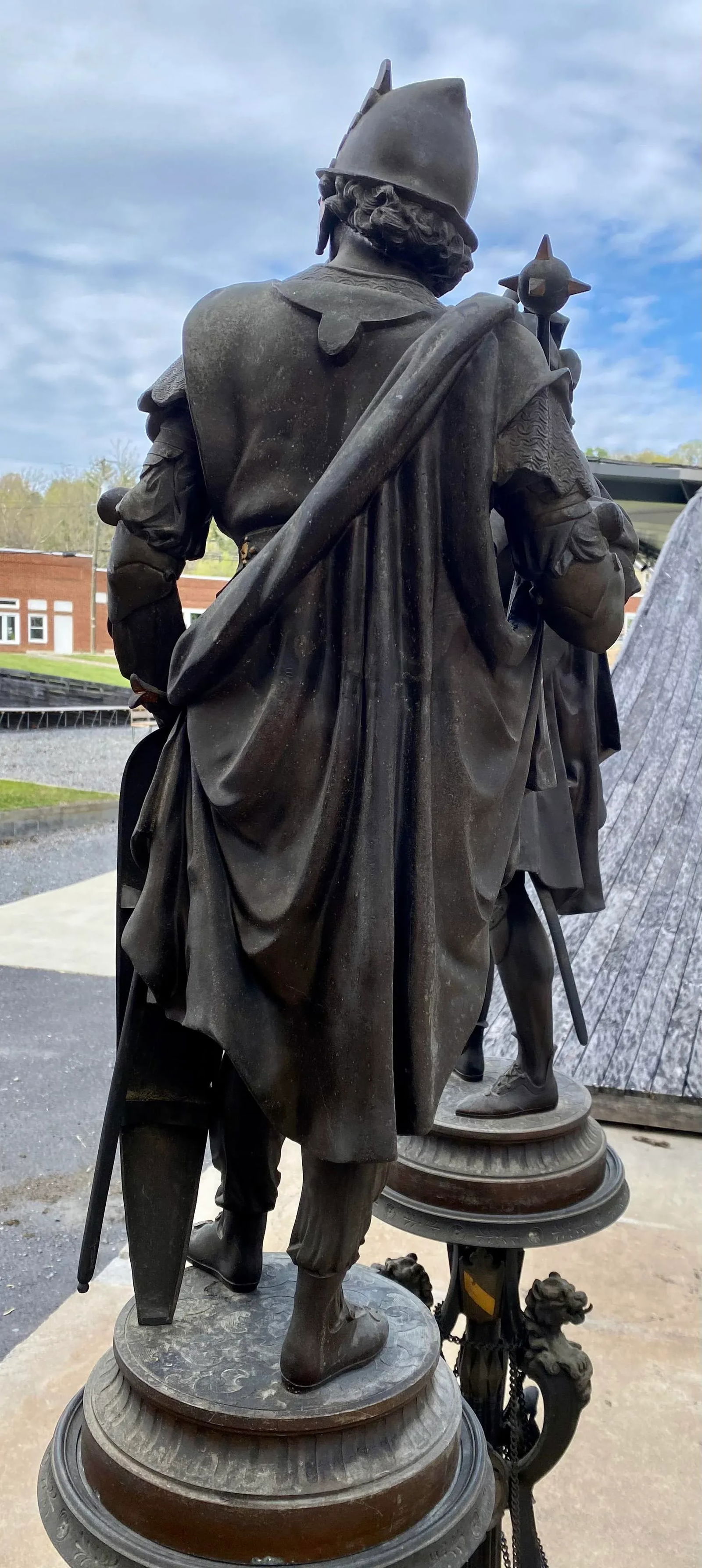 Pair of Late 19th Century Palatial Spelter Medieval Statues Roland & Robert I on Stands - 7