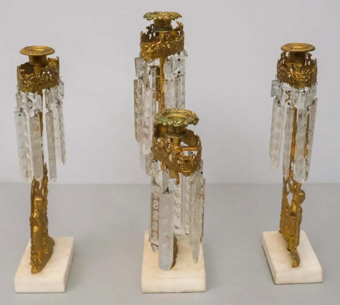 Mid 19th Century Antique Gilt Metal American Girandole Set- 3 Pieces - 2