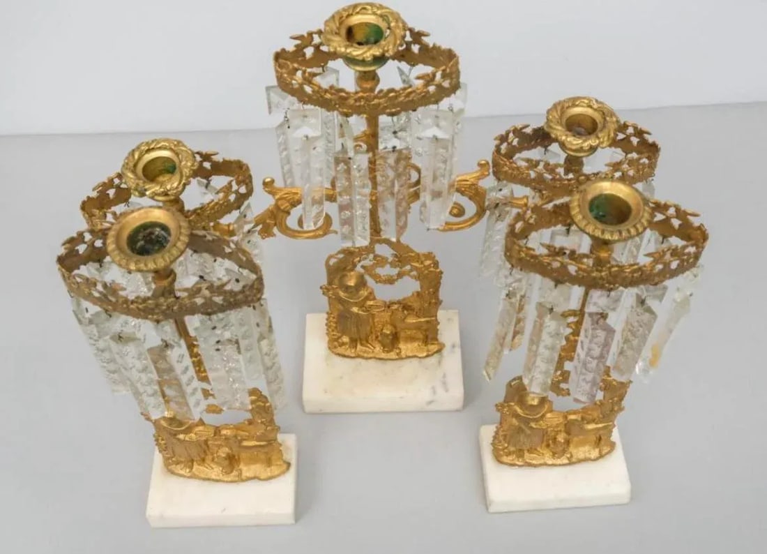Mid 19th Century Antique Gilt Metal American Girandole Set- 3 Pieces - 4