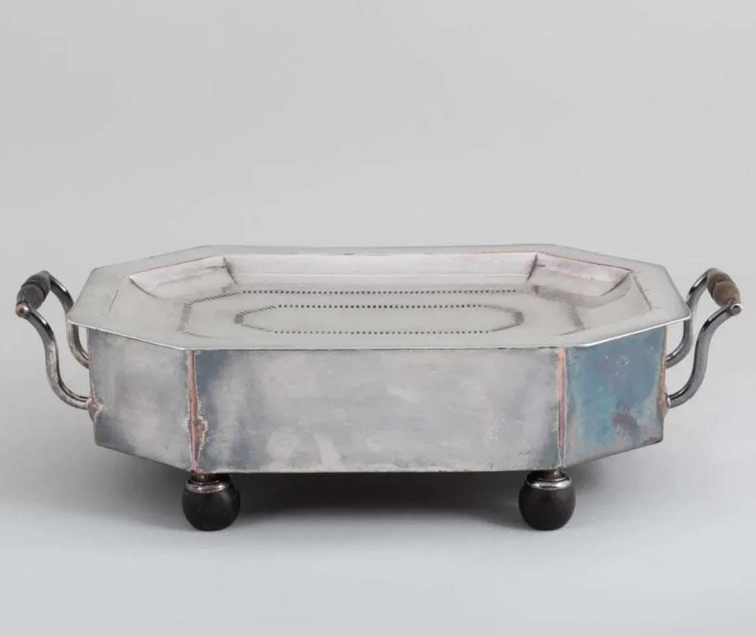 Pair of Silver Plate Food and Platter Warmers With Wood Handles European - 3