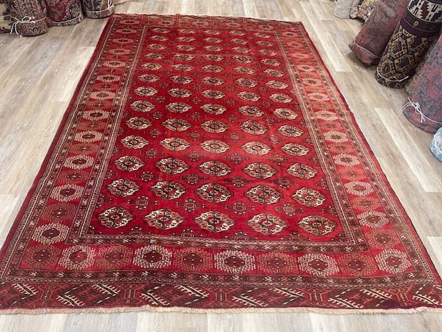 Vintage Persian Turkoman Rug-2269: Title:Vintage Persian Turkoman Rug-2269 Description:Vintgae Persian Turkoman , from northeast persia, size 7 ft. 3 inches by 11 ft, circa 1960, excellent condition with a good pile troughout, complete